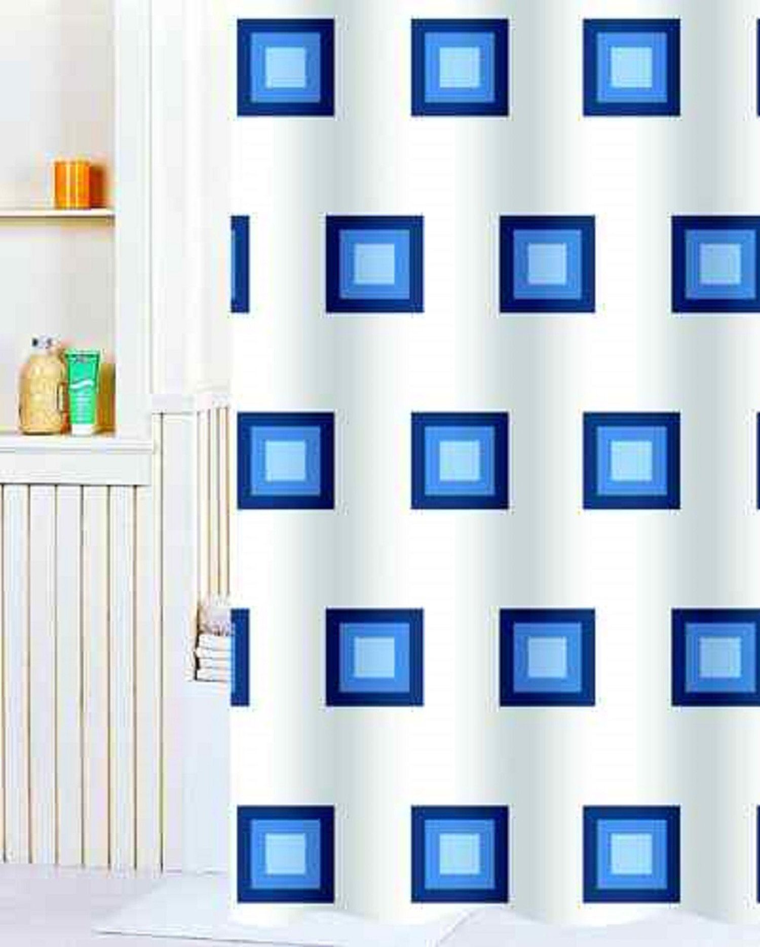 osoltus Badaccessoires-Sets Duschvorhang Textil 180 x 200 mit Ringen Karo hell blau