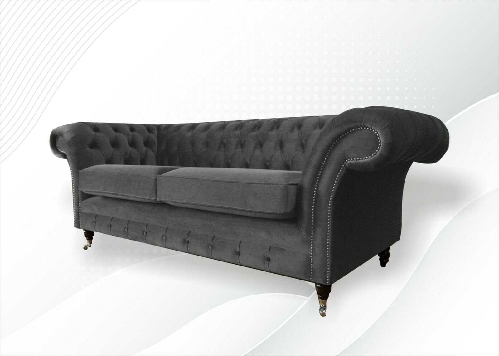 JVmoebel Chesterfield-Sofa Luxus grauer Chesterfield 3-er xxl Sofa Modernes Design Neu, Made in Europe | Chesterfield-Sofas
