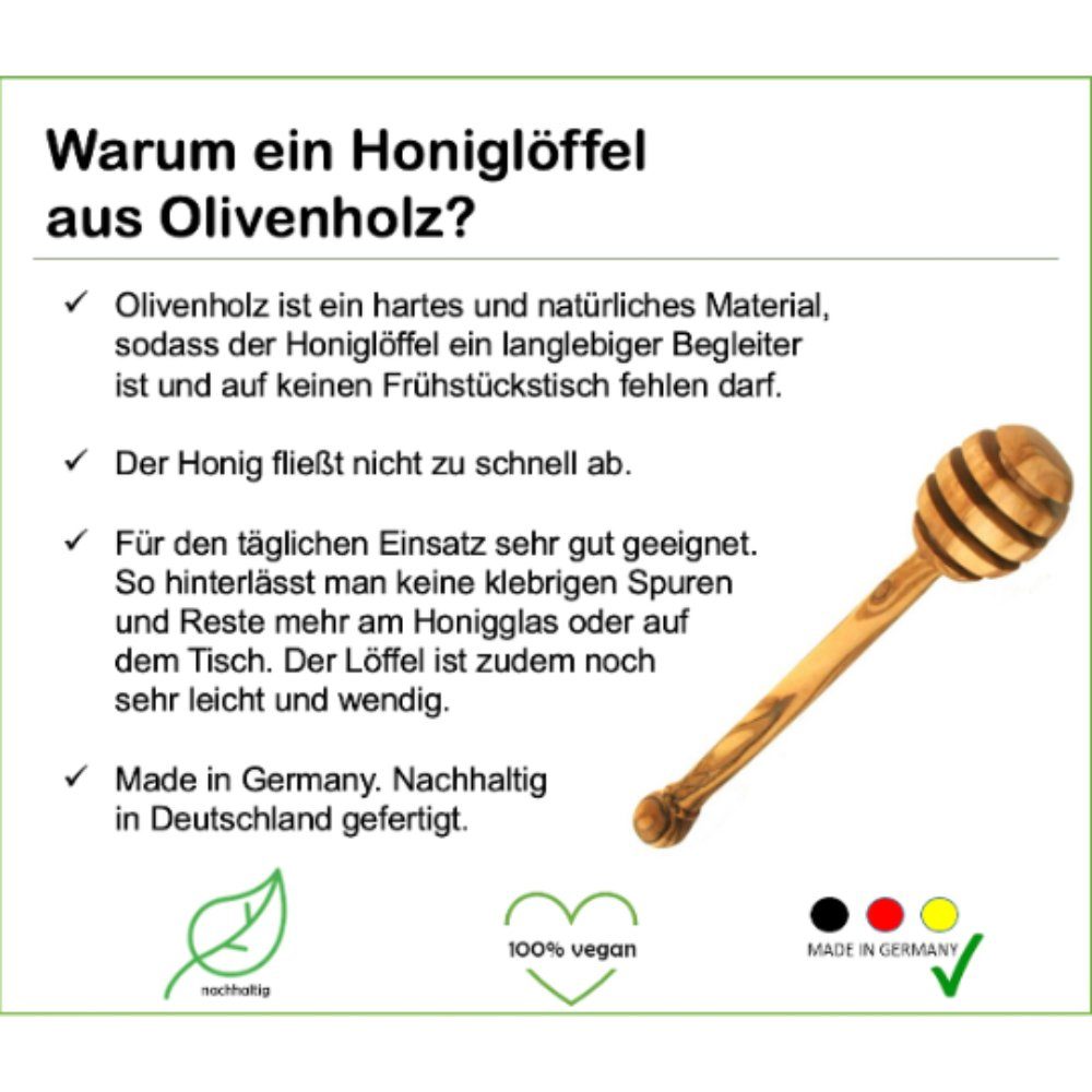 Olivenholz-erleben Marmeladenlöffel Honiglöffel aus massivem Olivenholz – Länge ca. 14 cm (1 Stück), Geschmackneutral & hygienisch, robust & langlebig, jeder ein Unikat