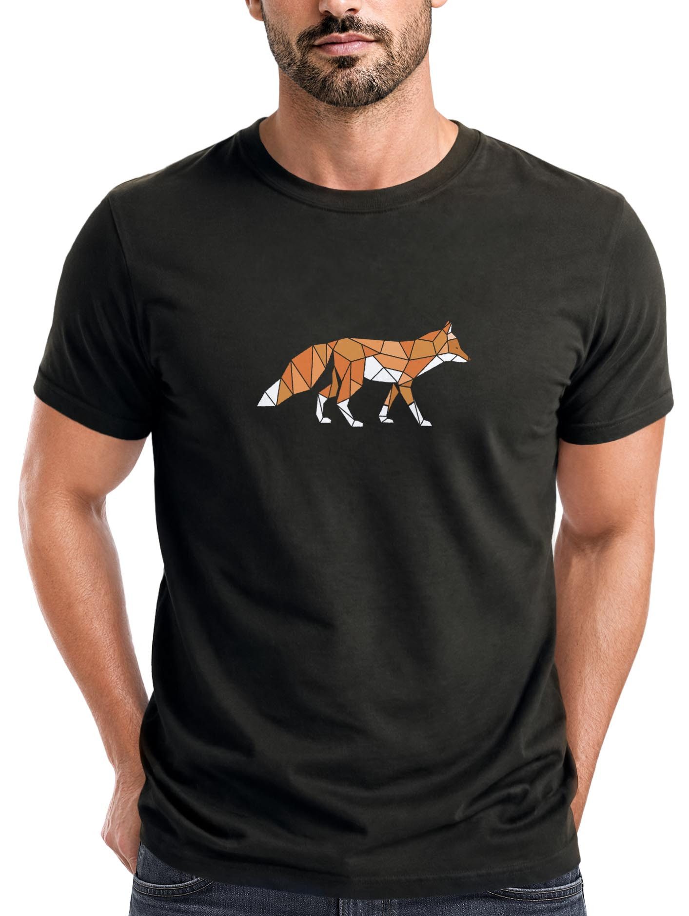 Neverless Print-Shirt Herren T-Shirt Aufdruck Fuchs Polygon Kunstdruck Geometrie Outdoor mit Print