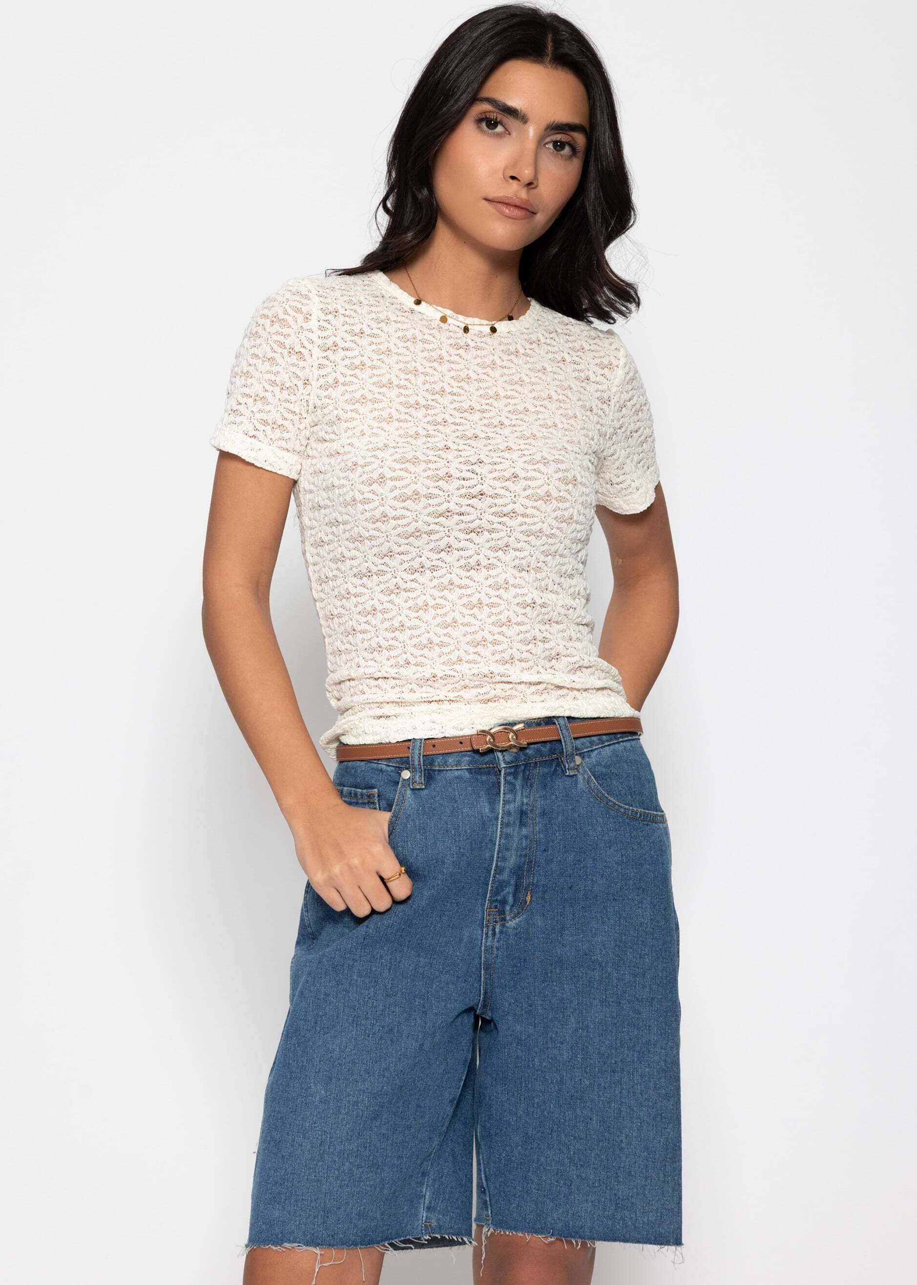 SASSYCLASSY T-Shirt Shirt aus floraler Spitze für Damen Feminines Top in le günstig online kaufen