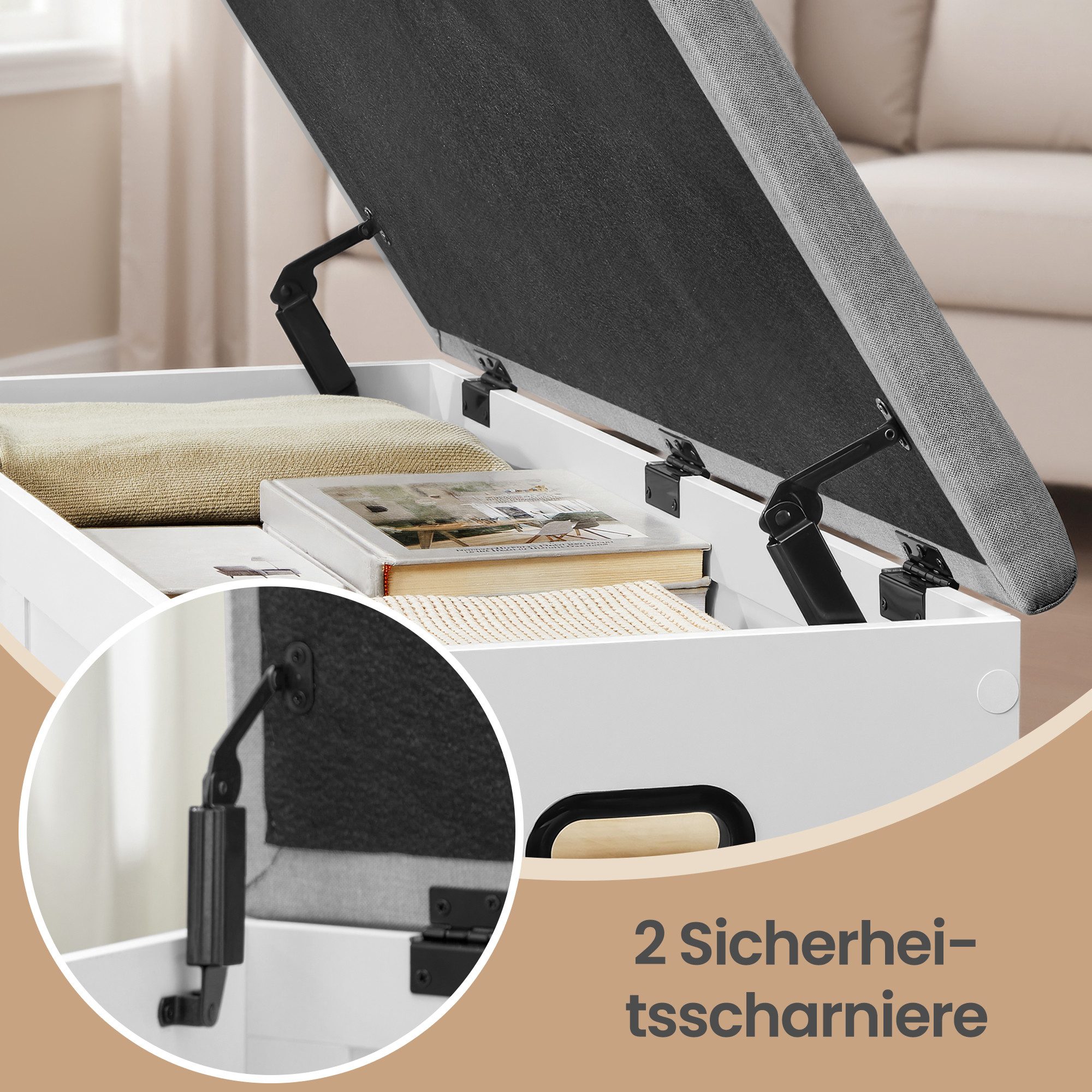 VASAGLE Schuhbank Truhe Schuhbank mit Stauraum, 41 x 101 x 49 cm, für Flur, Schlafzimmer, mit Deckel, Landhausstil – Bild 4 von 5