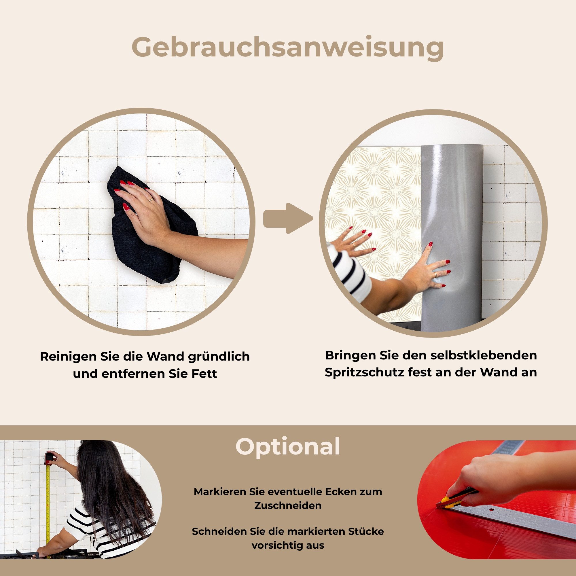 KitchenYeah Küchenrückwand selbstklebend (keine Folie) Abstrakt - Motiv - Beige, (1-tlg), Küchenrückwand, Spritzschutz, Kitchen, 60x30 cm