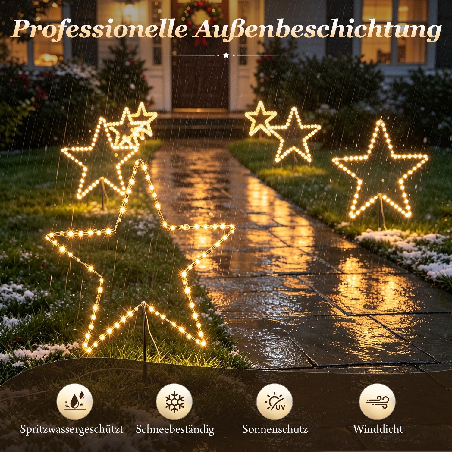 Salcar LED-Lichterkette LED Leuchtstäbe Stern Garten LED Leuchtstern 3 Stück/ 6 Stück Warmweiß, 30cm 3er Sterne LED – Bild 3 von 5