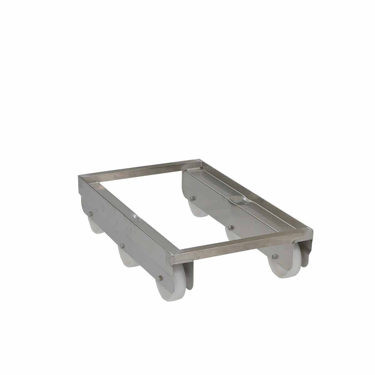 OSWALD Transportgeräte Transportwagen Transportroller Edelstahl, Rollen 125 mm, 400 x 600 x 170 mm, 300 kg, (RW13070), Ideal für Euronormbox 400 x 600 mm, Rollen Polyamid