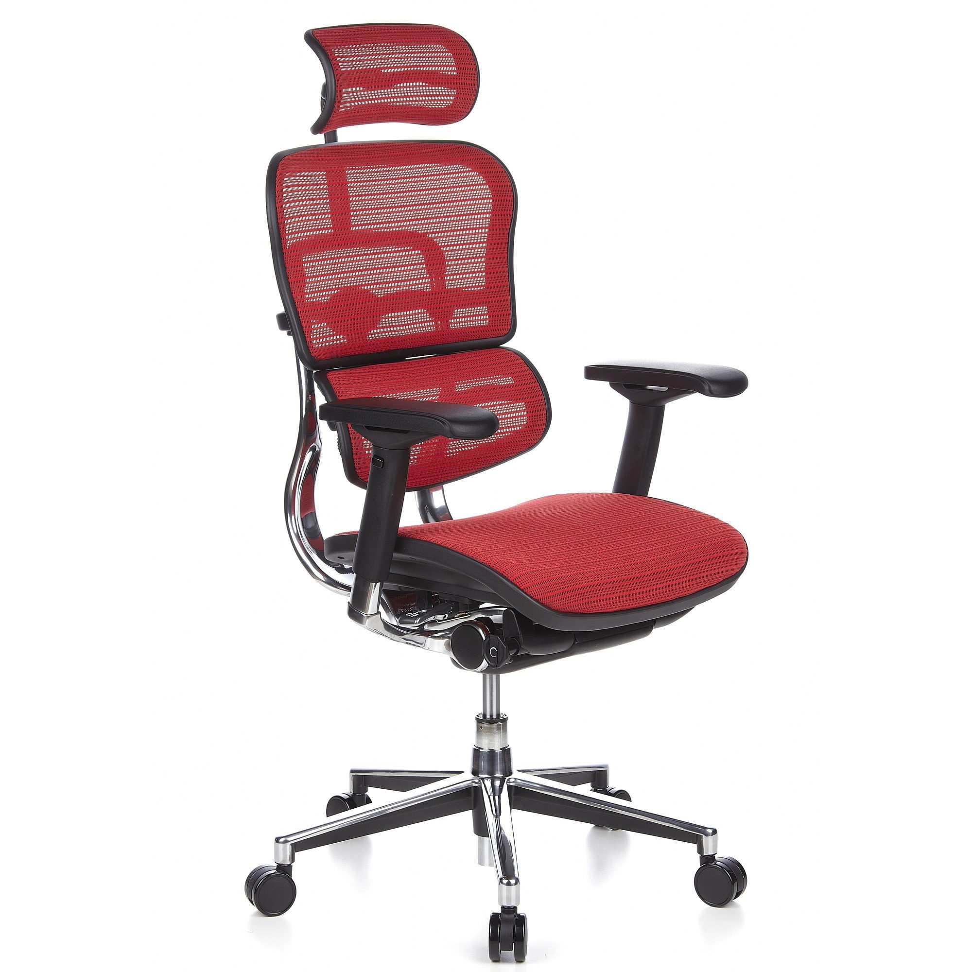 Luxus Rot (1 Chefsessel ERGOHUMAN Netzstoff Drehstuhl ergonomisch Bürostuhl OFFICE St), hjh