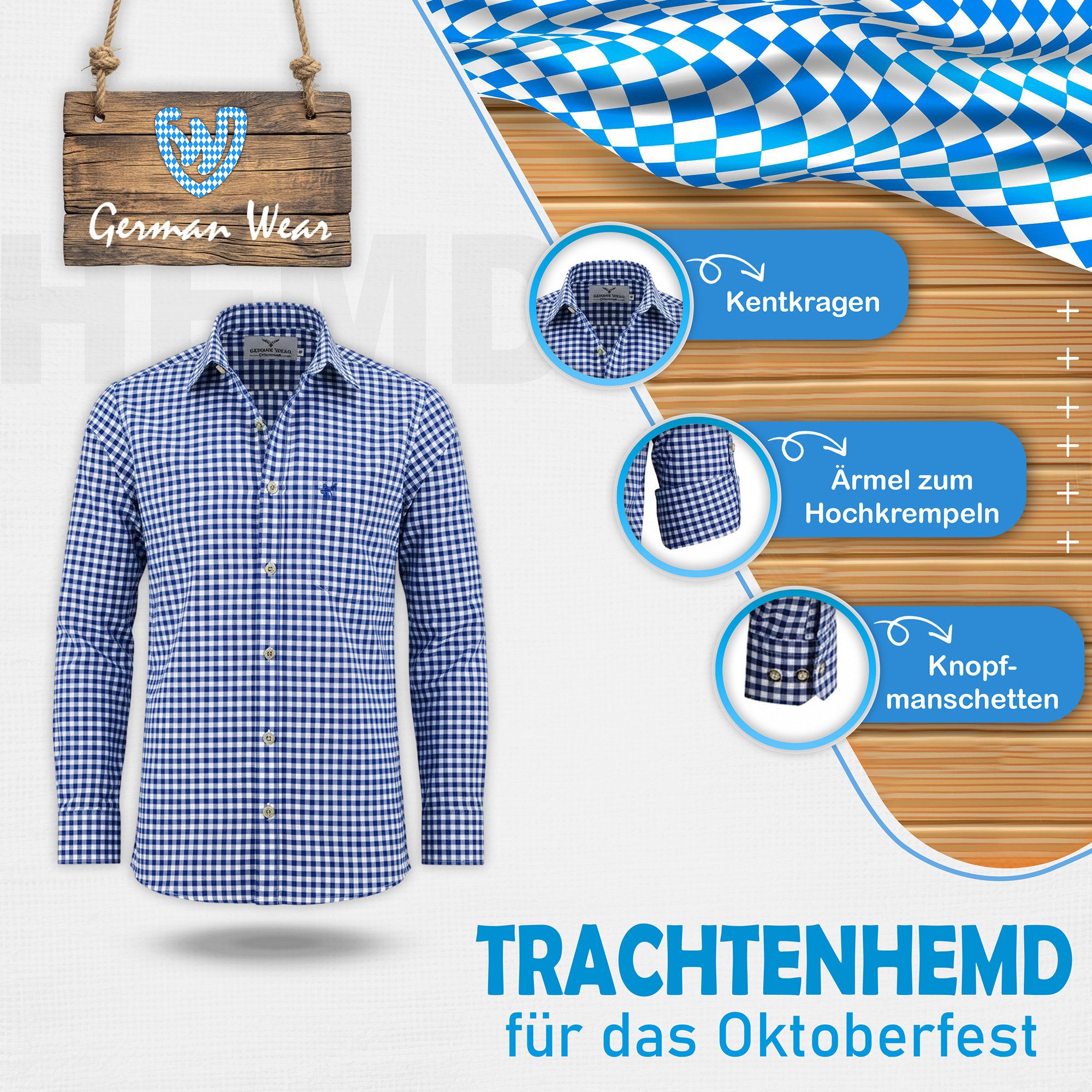 German Wear Trachtenhemd GW120x Trachtenhemd Langarm hemd Trachtenmode Hemd