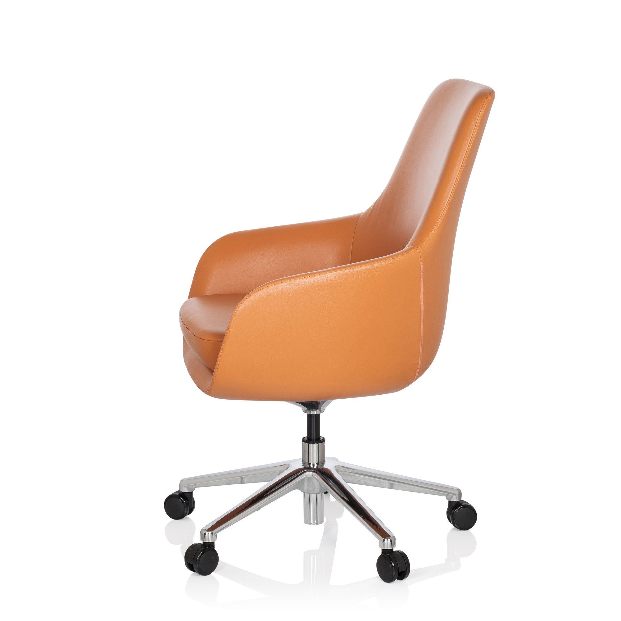hjh OFFICE Chefsessel Profi Chefsessel ergonomisch BARENO mit Orange Leder Armlehnen, Bürostuhl Drehstuhl