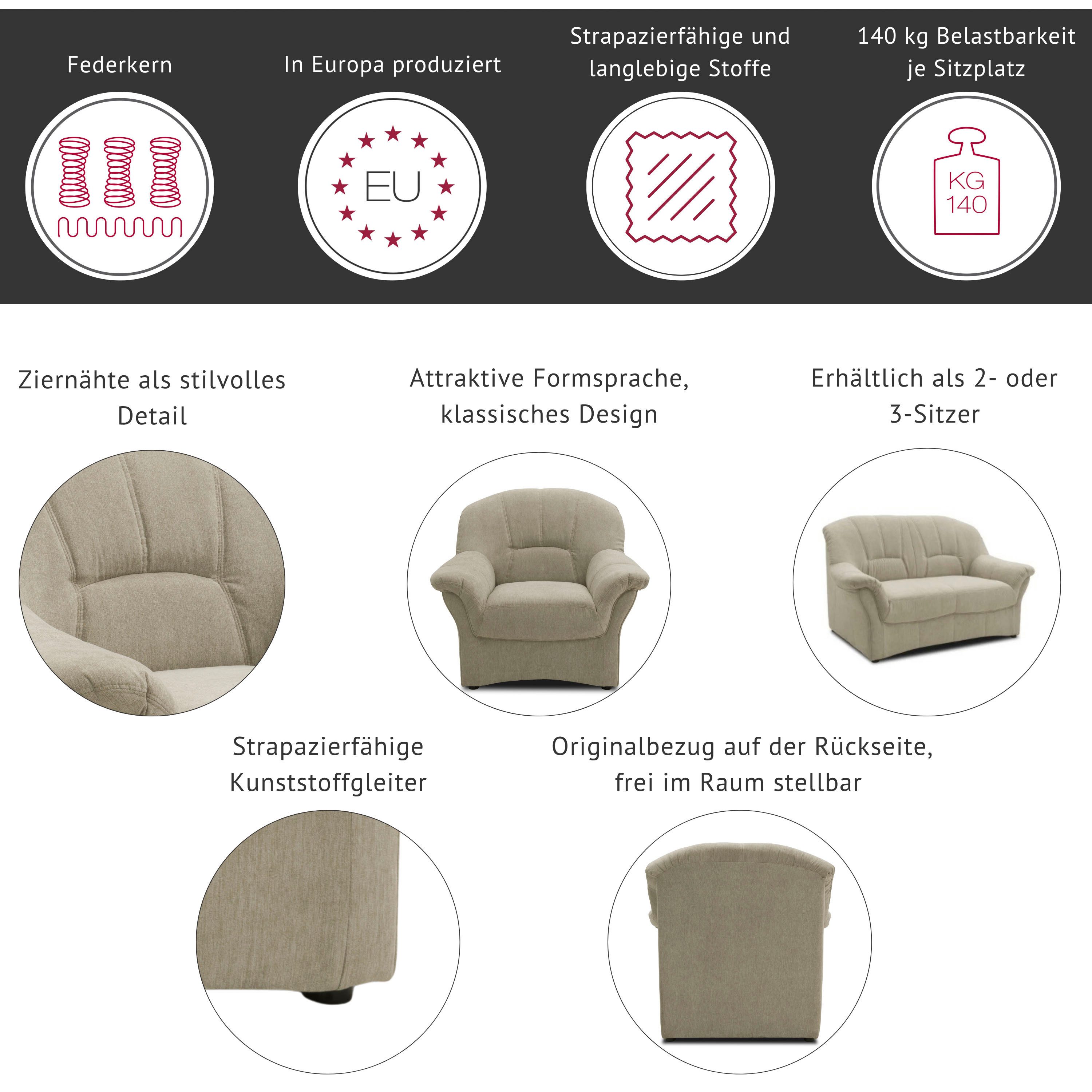 DOMO collection Sessel Bahia belastbar bis 140kg/ Sitz, Microfaser MELROSE®, mocca