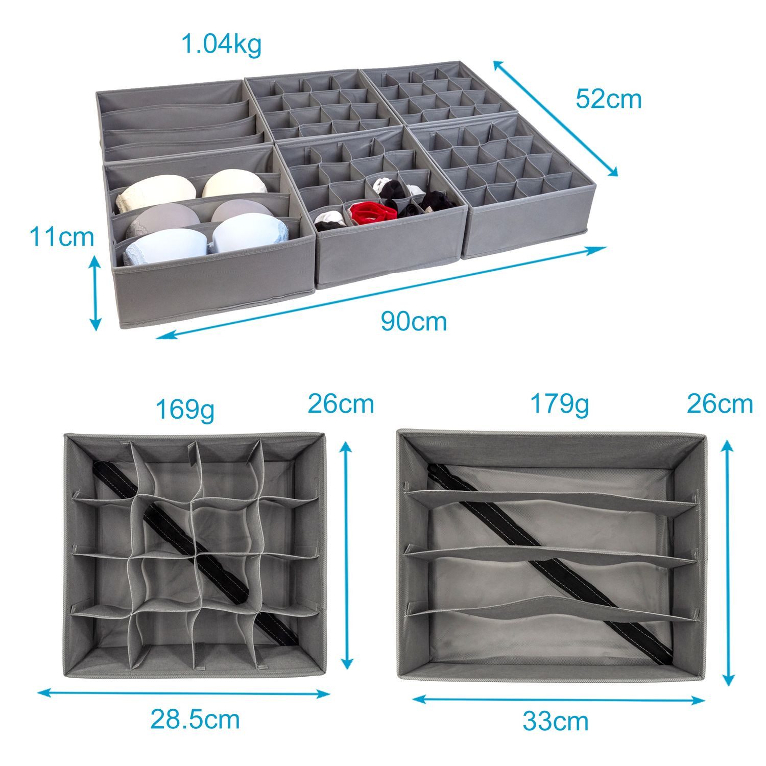Thumbnail - Intirilife Aufbewahrungsbox (Set, 6 St., 2x 4-Fach Boxen 33x26x11, 6x 16-Fach Boxen 28.5x26x11 cm), Ordnungssystem Organ...