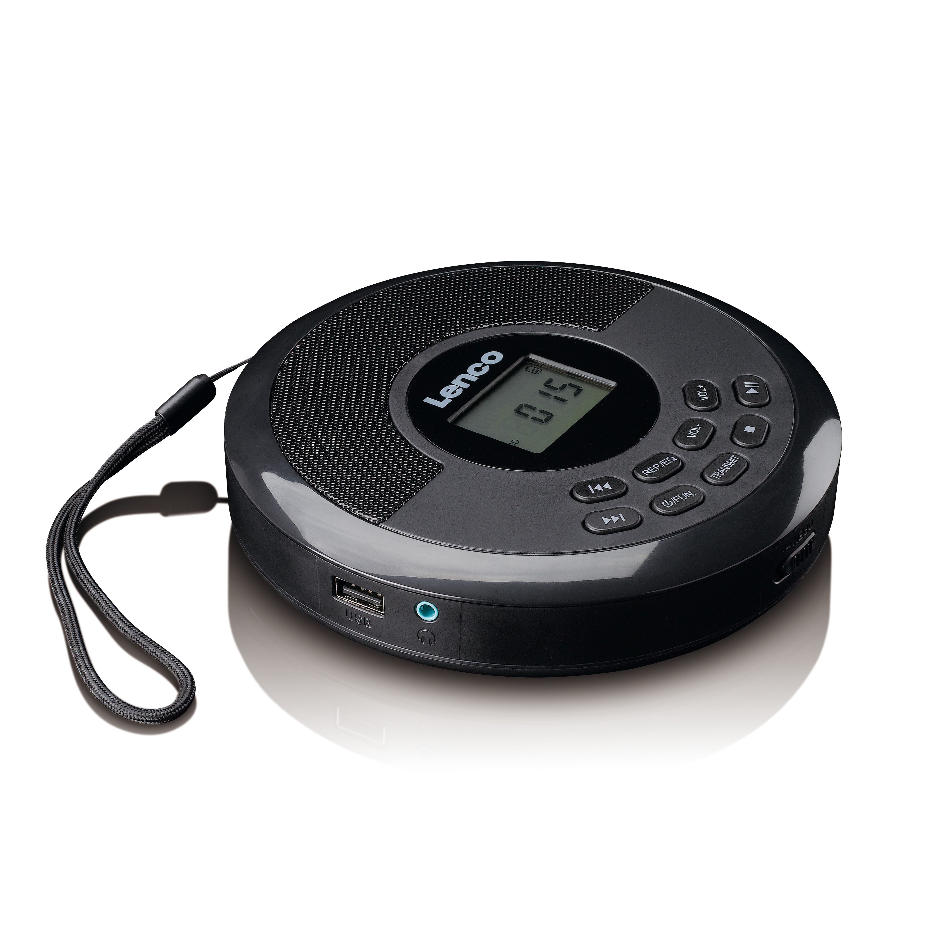Lenco CD-340BK tragbarer CD-Player (Discman mit BT, USB, Akku, Stereo Lautsprecher & Anti-Shock)