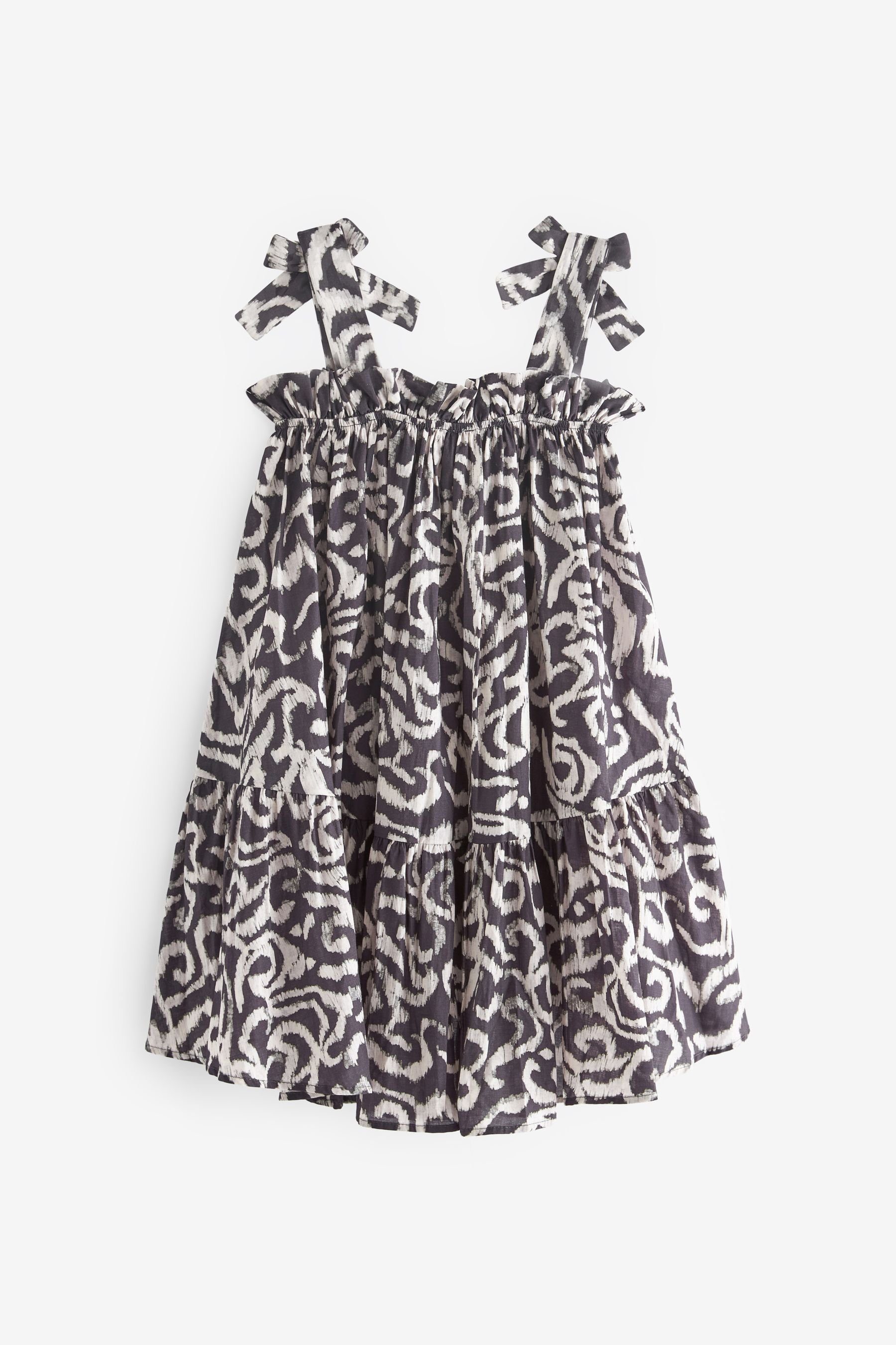 (1-tlg) Swirl Kleid gebundenen Trägern Sommerkleid Next Black Print mit