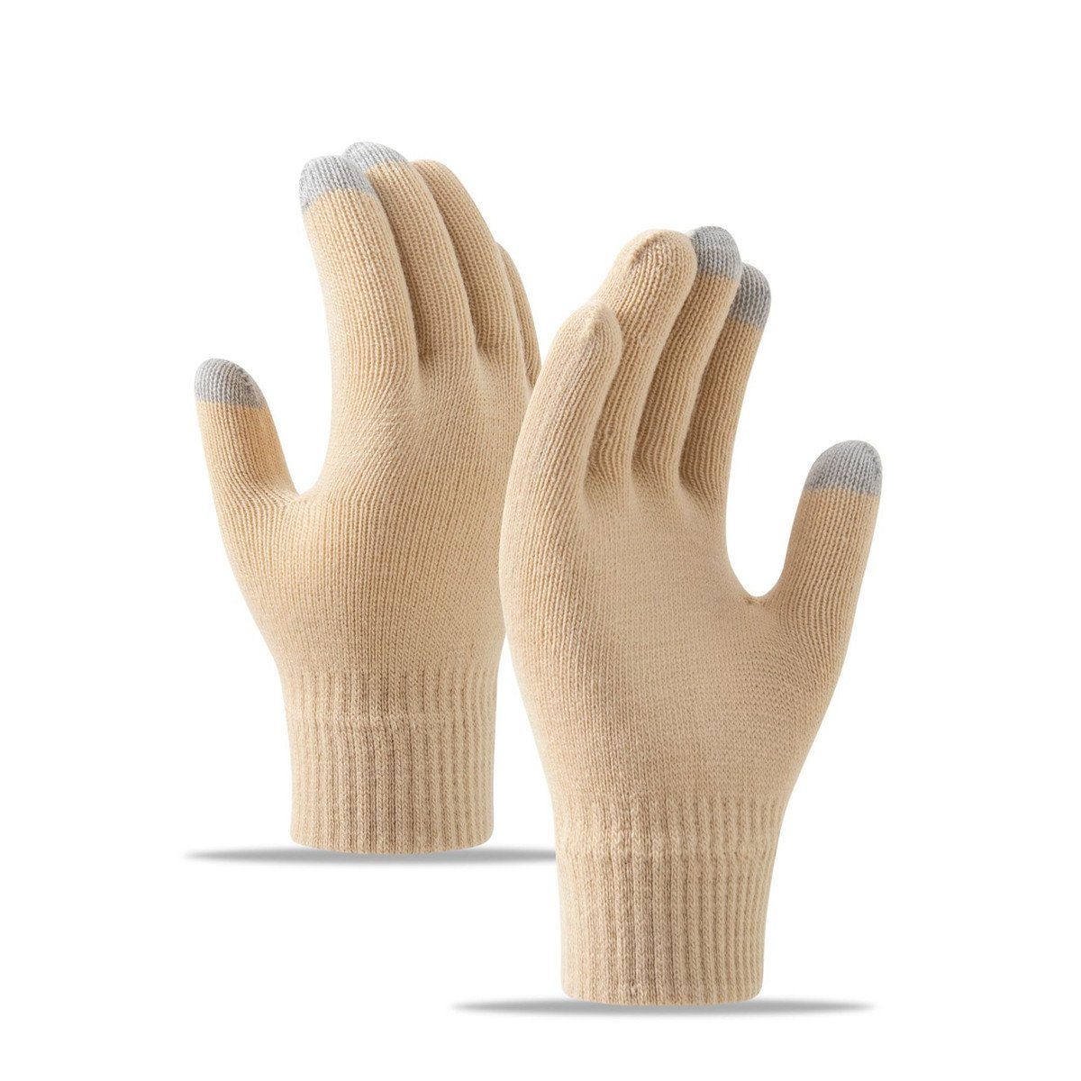 Die Sterne Trikot-Handschuhe Gestrickte Handschuhe mit Schneeflocken-, Strass- und Fleece-Stickerei Beige