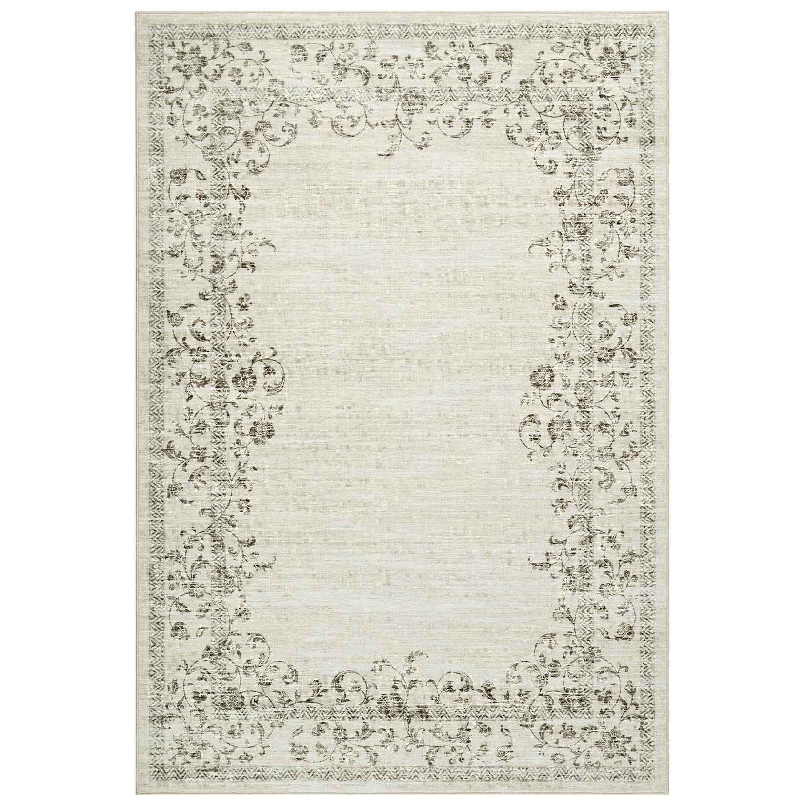 GarveeMore Veloursteppich Waschbarer Vintage Teppich Designteppich Läufer mit floraler Bordüre, Moderner Kurzflor, rutschfest, pflegeleicht & schmutzabweisend
