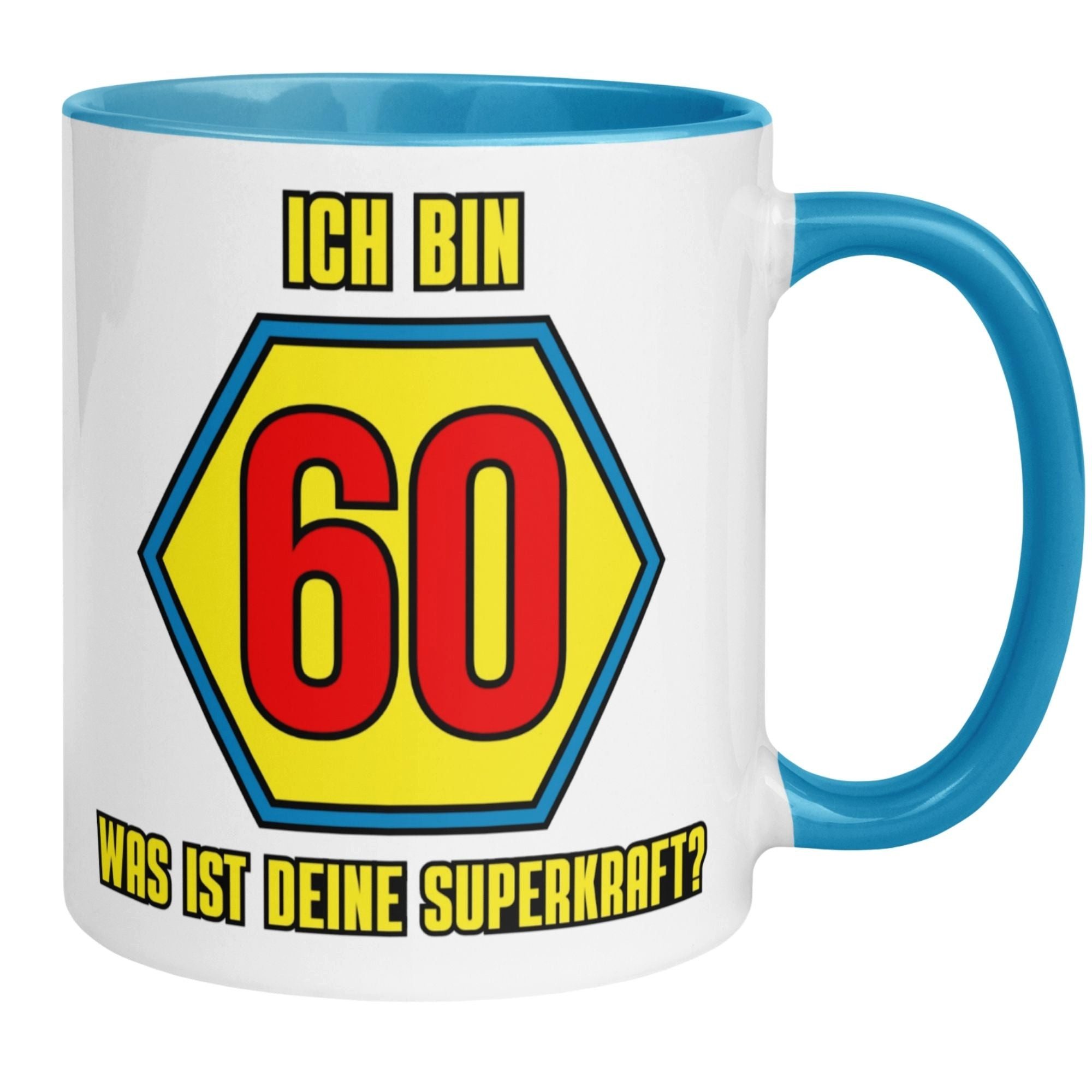 Momentals Tasse 60 Geburtstag Mann – „Deine Superkraft?“ – Geburtstagsgeschenk Männer, Gratis Versand · Links-&Rechtshänder · Spülmaschinenfest