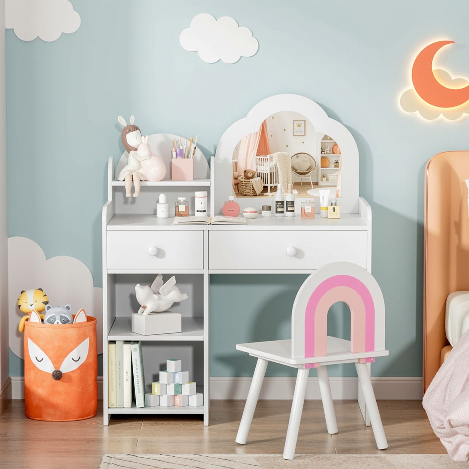 TLGREEN Schminktisch, Kinder Schminktisch mit Spiegel und Stuhl (Mädchen Sc günstig online kaufen