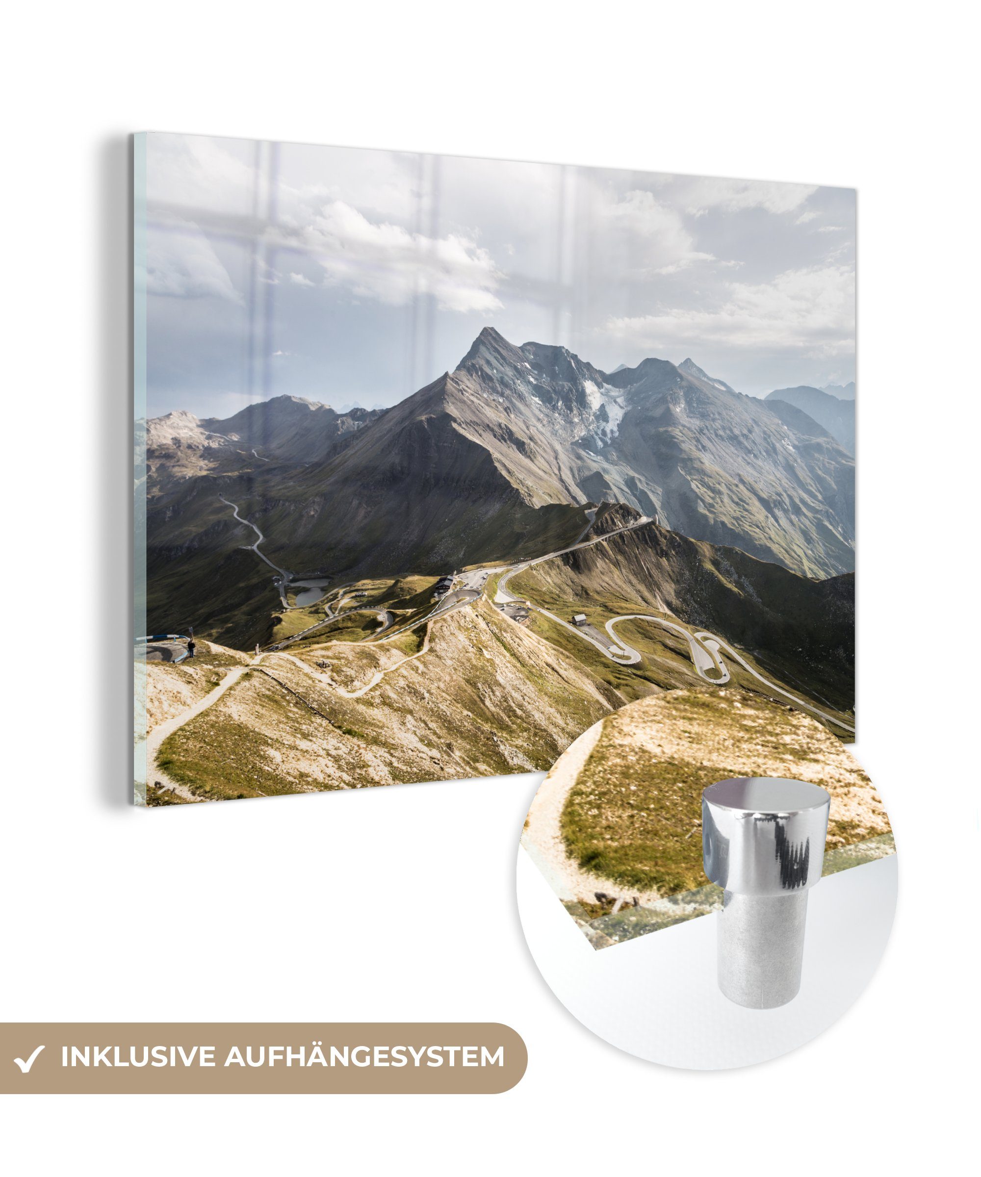 MuchoWow Acrylglasbild Alpen Gebirge, & - Schlafzimmer Wohnzimmer - (1 Acrylglasbilder St), Straße