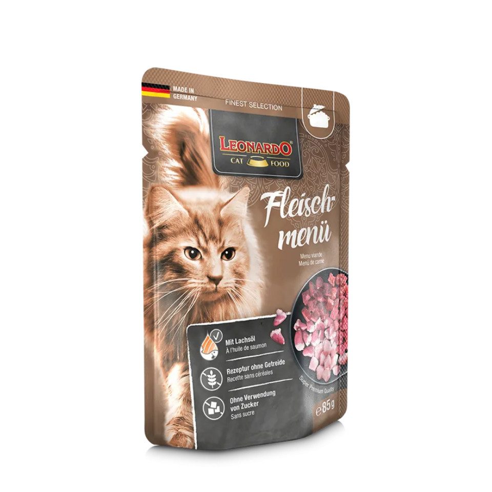 Leonardo Catfood Fleischmenü - getreidefreies Nassfutter mit Huhn, Rind & Lamm 16x85g, Nassfutter für: Katzen
