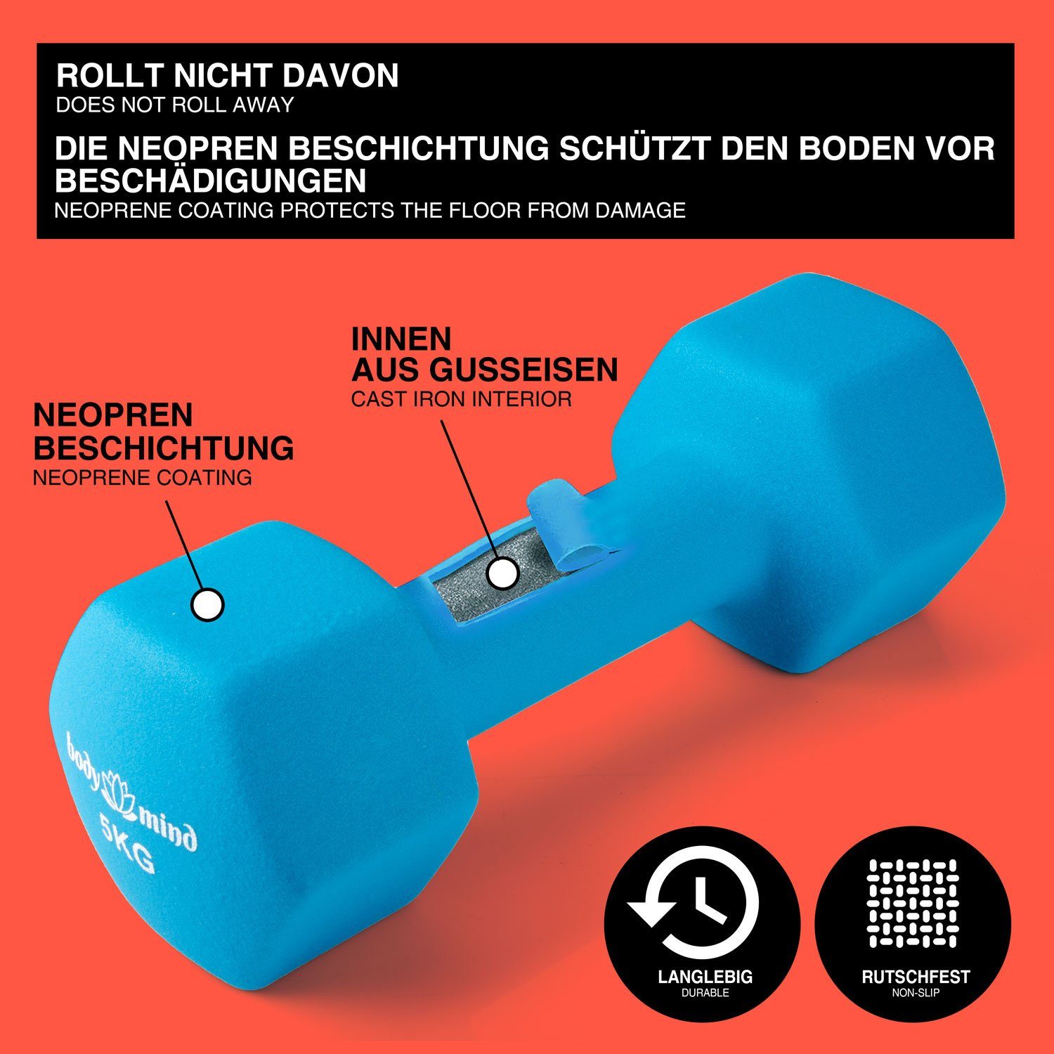 Body & Mind Hantel-Set BODY & MIND Neopren Hantel Set–Kurzhanteln für Fitness & Heimgebrauch, (Dumbbells, Effektives Krafttraining), Fitness Workout für Zuhause