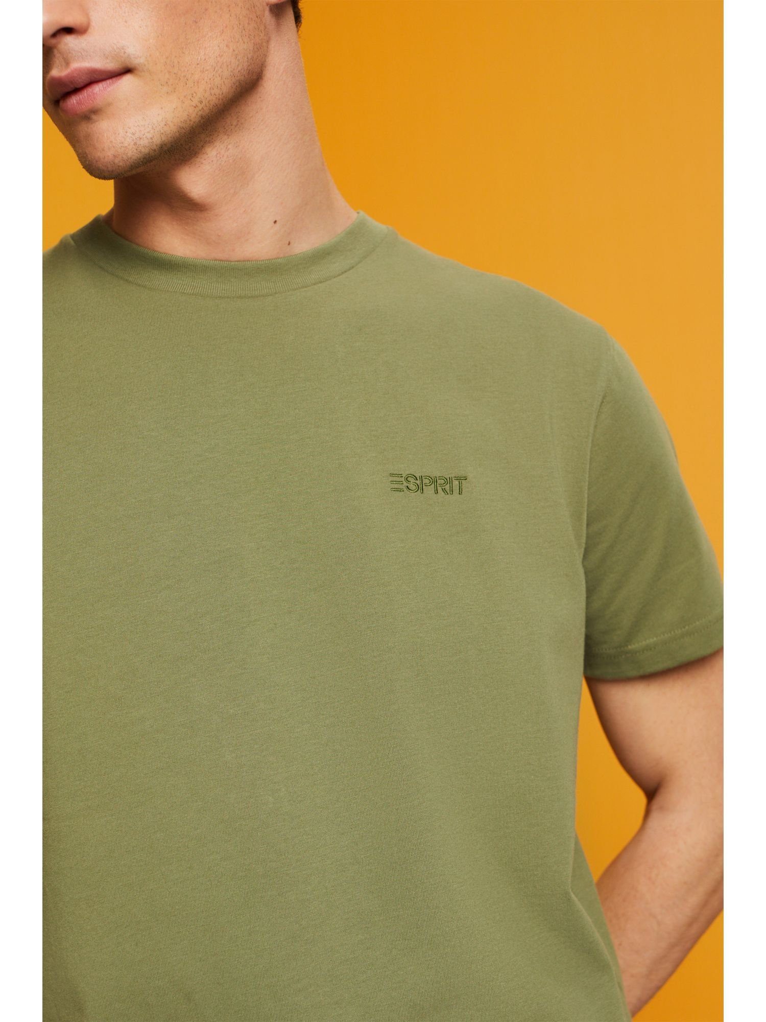 Esprit T-Shirt T-Shirt mit (1-tlg) OLIVE Logostickerei