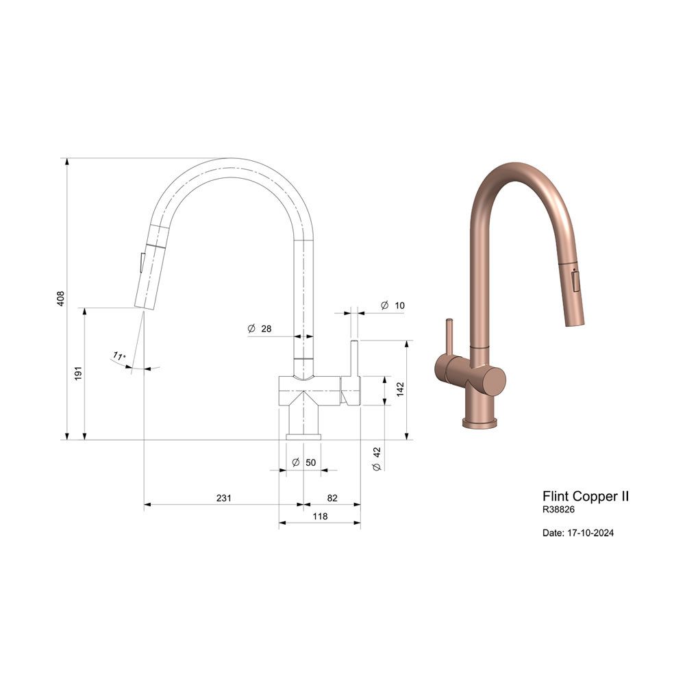 REGINOX Küchenarmatur Flint mit Auszug Auslauf, Copper II