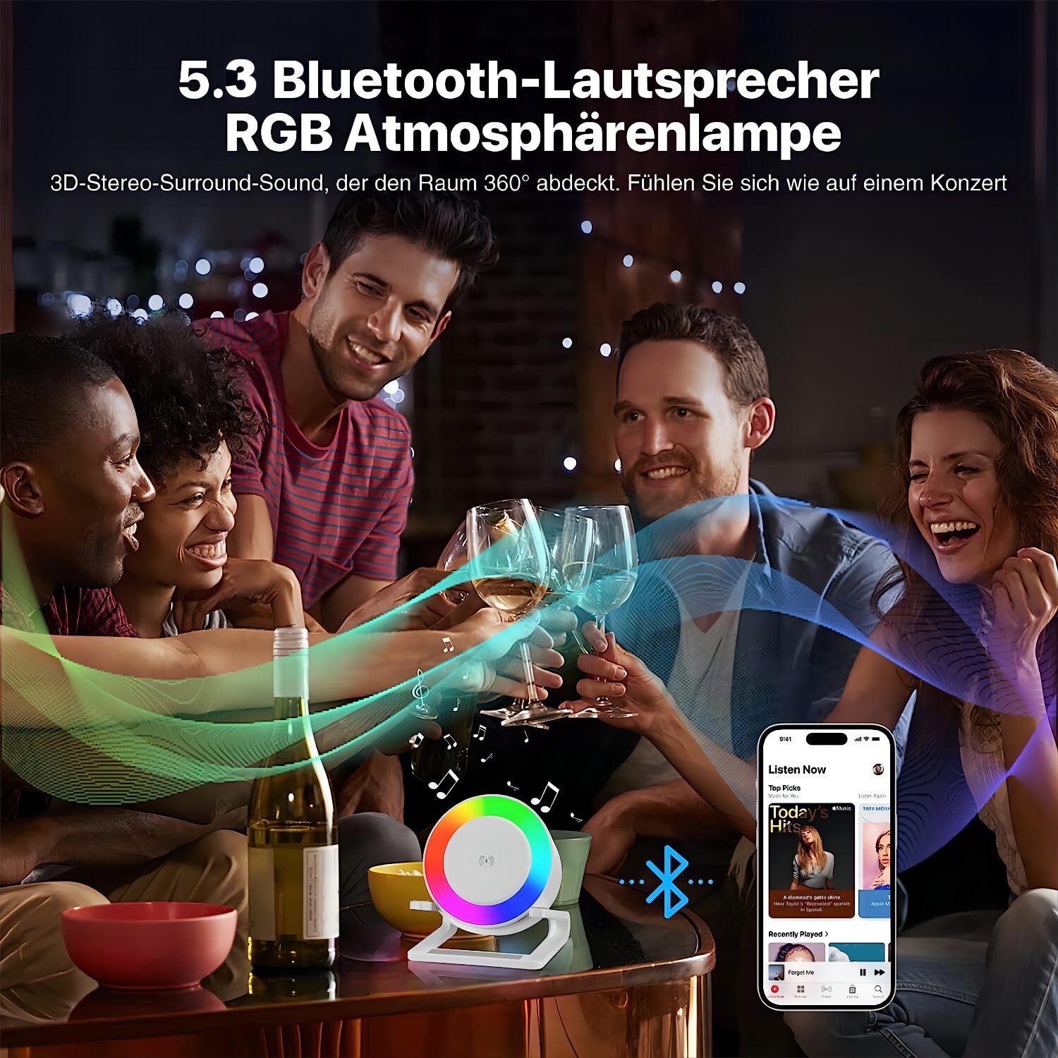 Speaker Gibt mit Kinder, dimmbares Charger Lichtmodi, und Nachttischlampe Bluetooth Powerwill LED-Nachtlicht, (HiFi 5 Klangqualität, Ladestation, Bluetooth-Lautsprecher für Stereo Nachtlicht Dimmbar Touch induktive Geschenke Frauen) mit Wireless