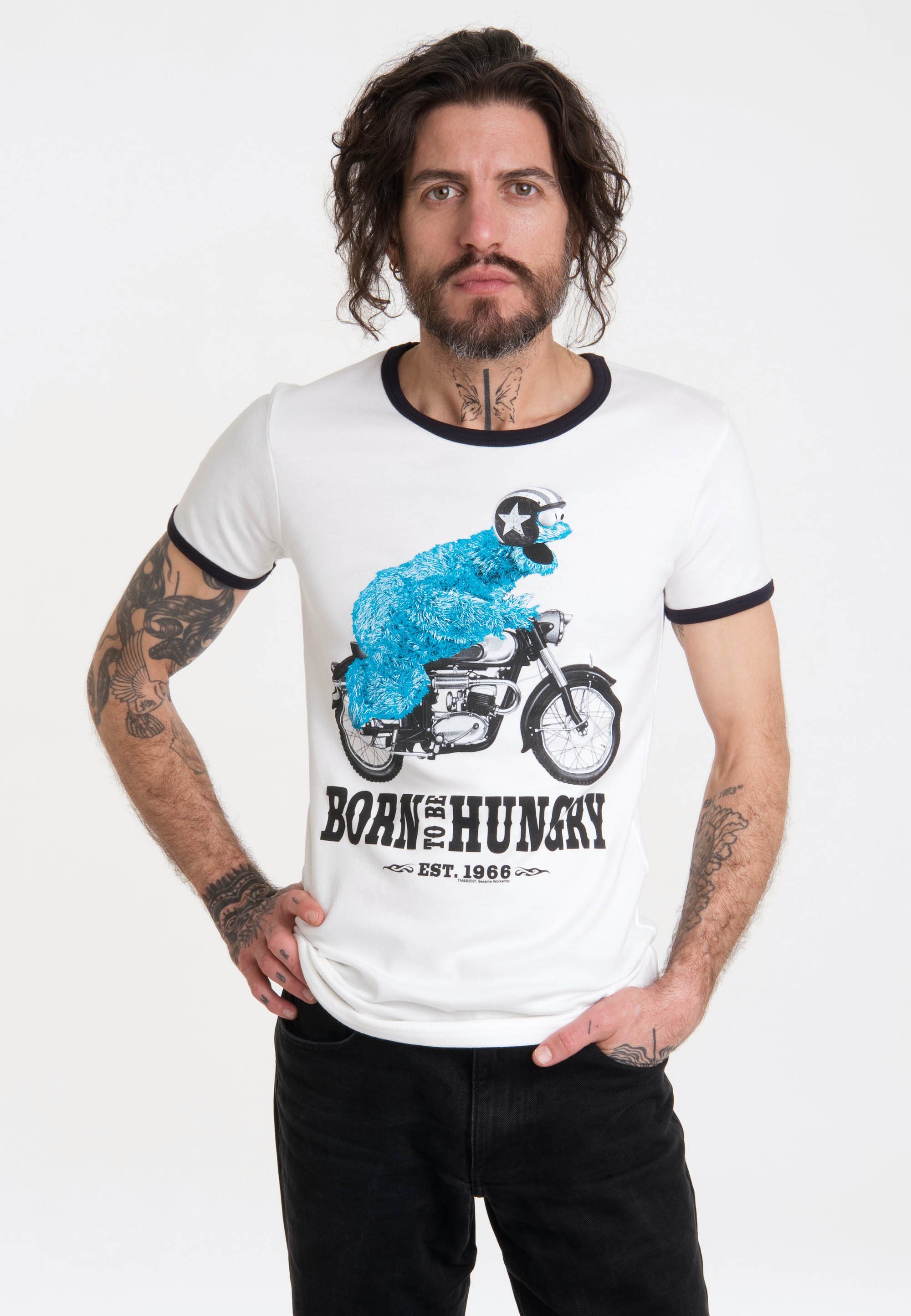 LOGOSHIRT T-Shirt Sesamstraße – Krümelmonster Motorrad mit lizenziertem Print