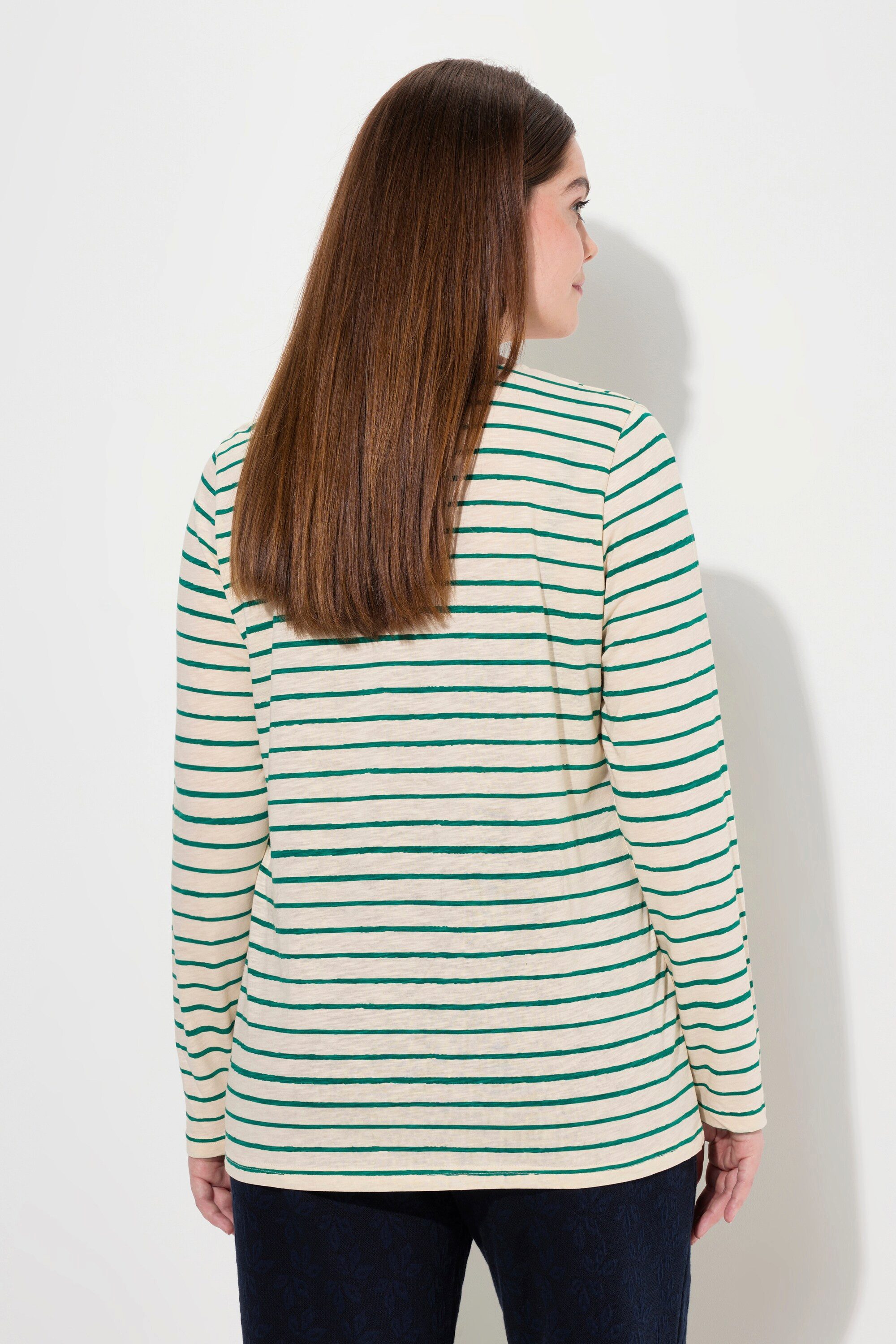Ulla Popken T-Shirt Shirt Ringel Carree-Ausschnitt Langarm