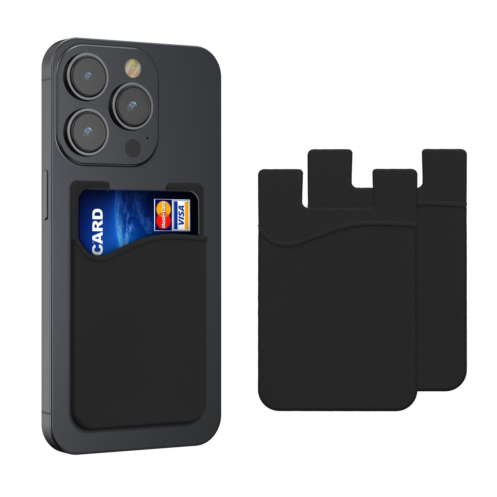 kwmobile Etui 3x Kartenhalter Hülle für Smartphone, selbstklebend - Aufklebbare Silikon Kreditkarten Tasche - 8,5x5,5cm