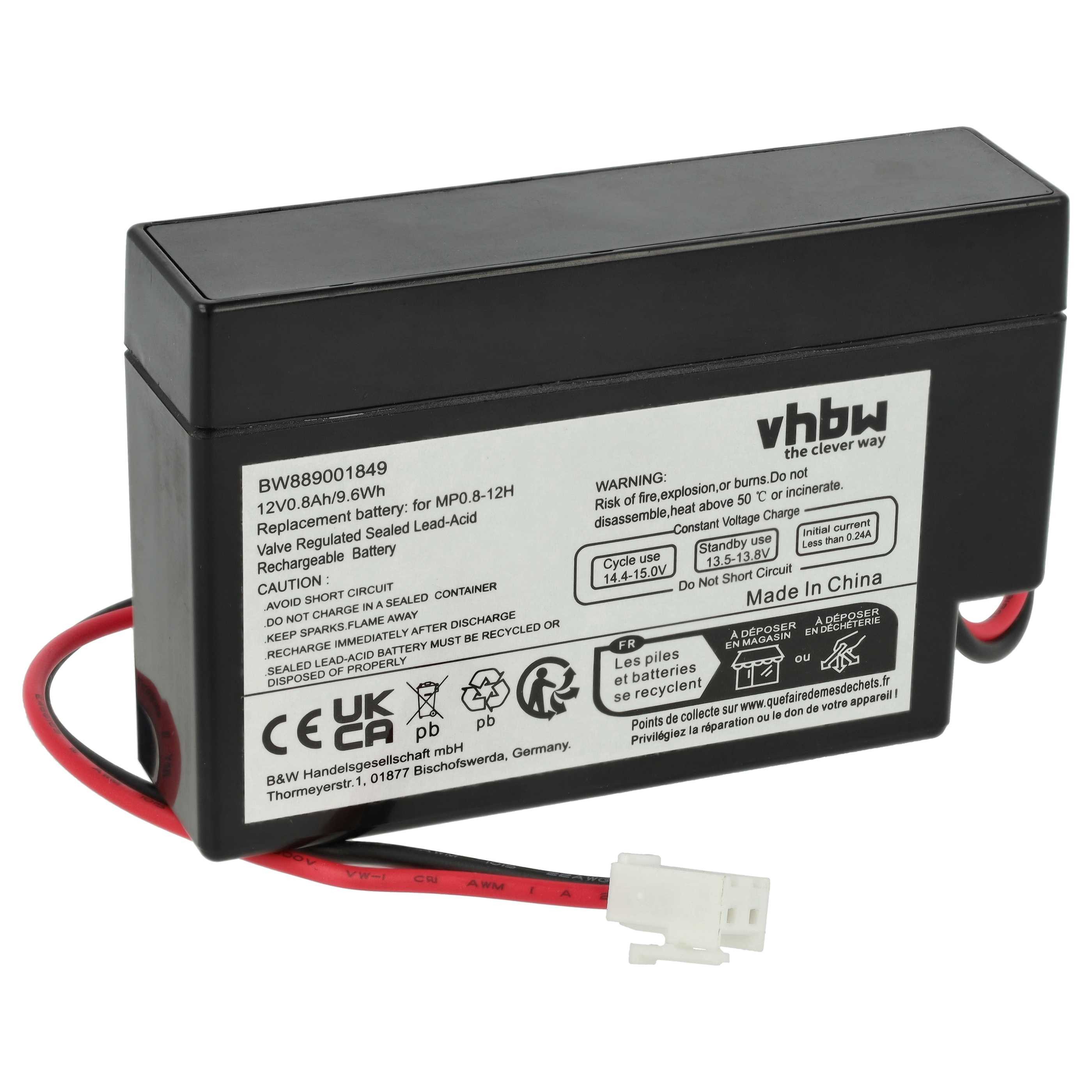 vhbw Akku Ersatz für MP0.8-12H für Notbeleuchtung / Medizin / Rollladen- & Akku Akku AGM 800 mAh (12 V, 1 St), Leistungsfähiger Ersatzakku geeignet für diverse Anwendungsbereiche