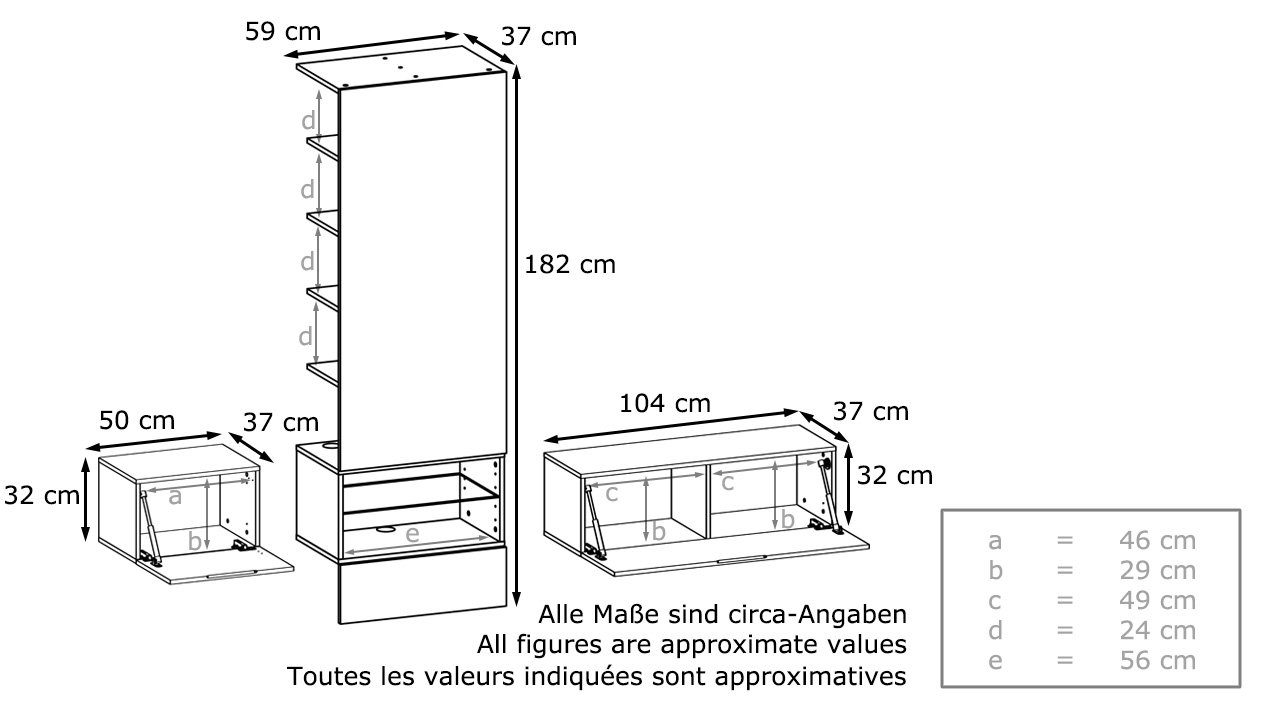 1 großen 3-St., (215x182x37 Vladon Klappenschrank), bestehend Weiß und Manhattan, Avola-Anthrazit Paneel, 2 in (Anbauwand Matt/Weiß kleinen Wohnwand aus glänzend/Paneel 1 cm)