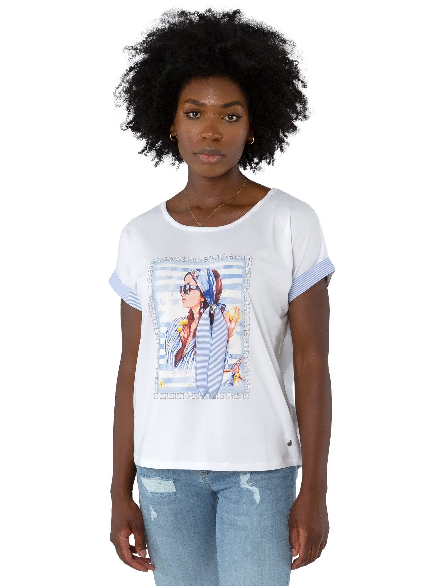 Gio Milano Kurzarmshirt G30-1111 mit Strass & Dekodruck – modisch & feminin