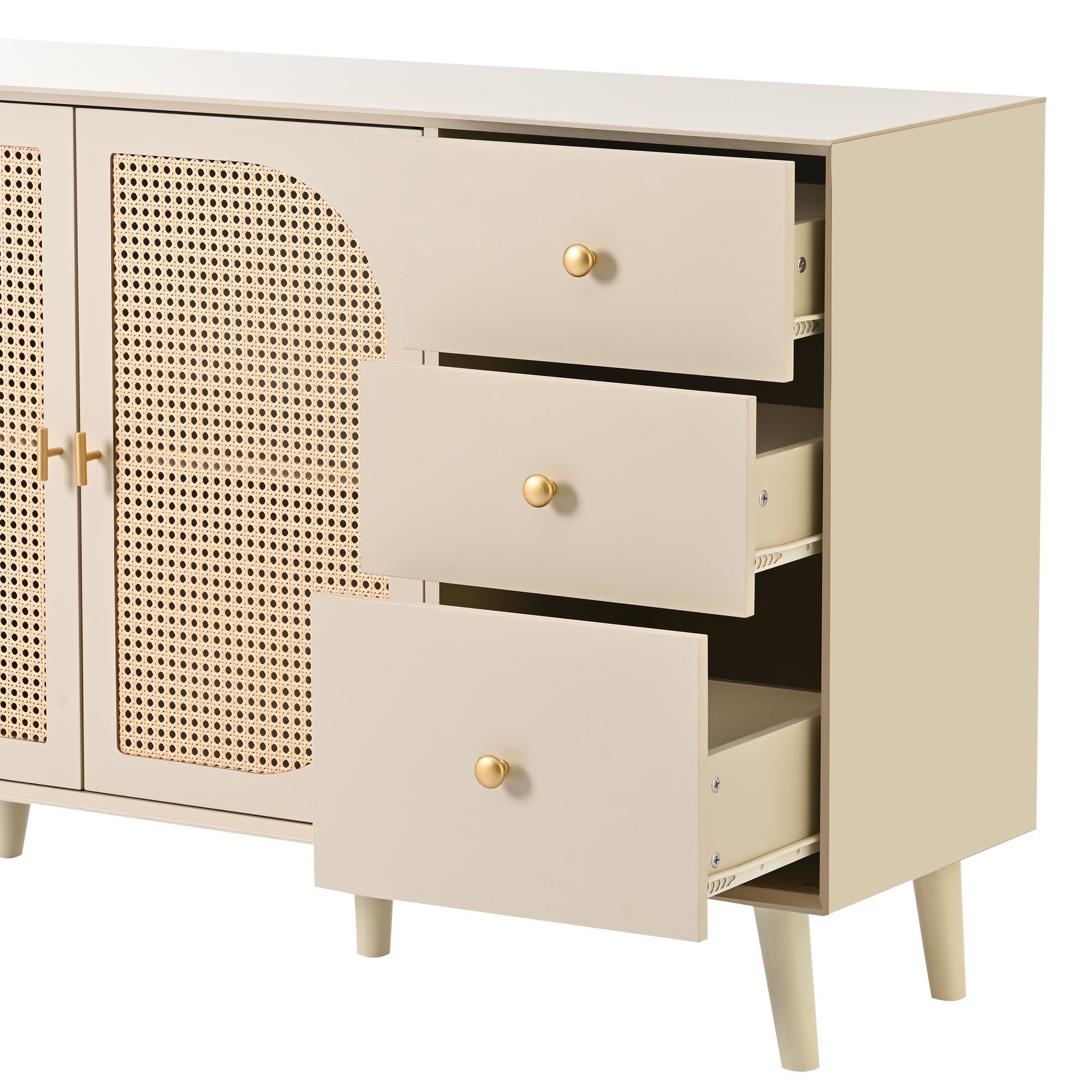 Sweiko Sideboard (Schrank mit Rattantüren und 3 Schubladen), großer Stauraum