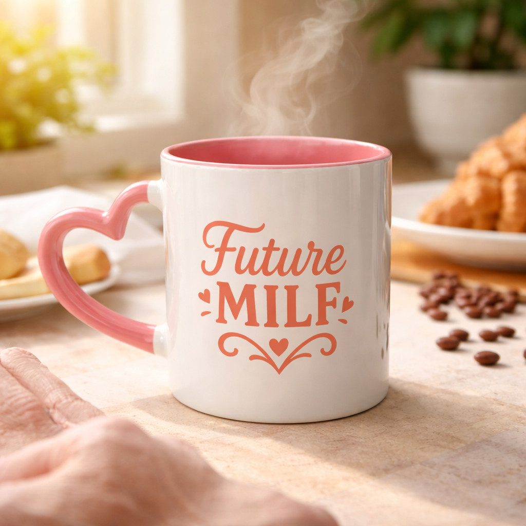 Deggelbam Tasse Future MILF - Lustiger Geschenkartikel für Schwangere, 330ml Fassungsvermögen, Spülmaschinengeeignet, Hitzebeständig