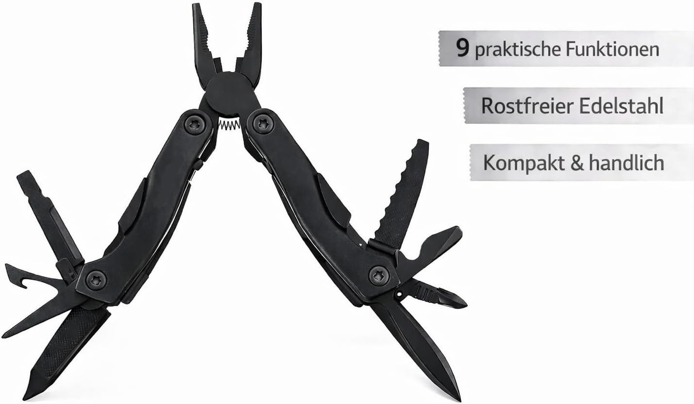 Munkees Multitool Multi Duo Black – Edelstahl, 9-in-1 Werkzeug, (Werkzeug-Set, 2 St., Vorteilset), 2-in-1 Set, ultrakompakt