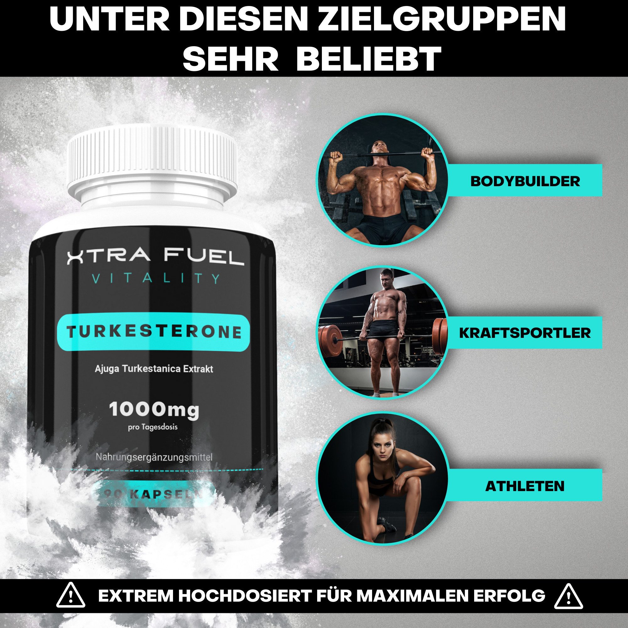 XTRA FUEL Turkesterone (hochdosiert) - 1000mg - beliebt im Sport Kapseln, 162.6 g