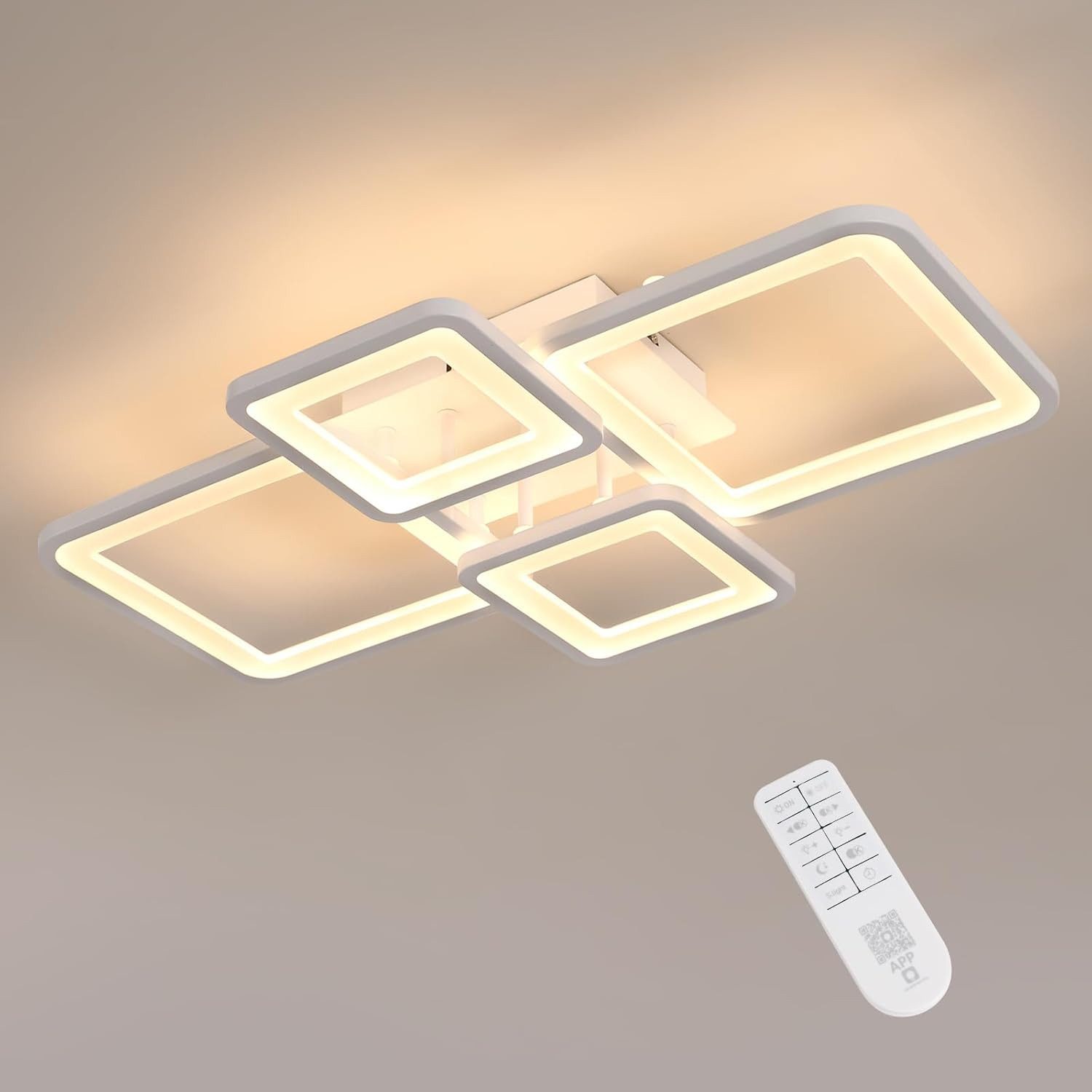 Riserva Deckenleuchten Quadratische LED Deckenleuchte Weiß 4x 54W dimmbar mit Fernbedienung, LED wechselbar