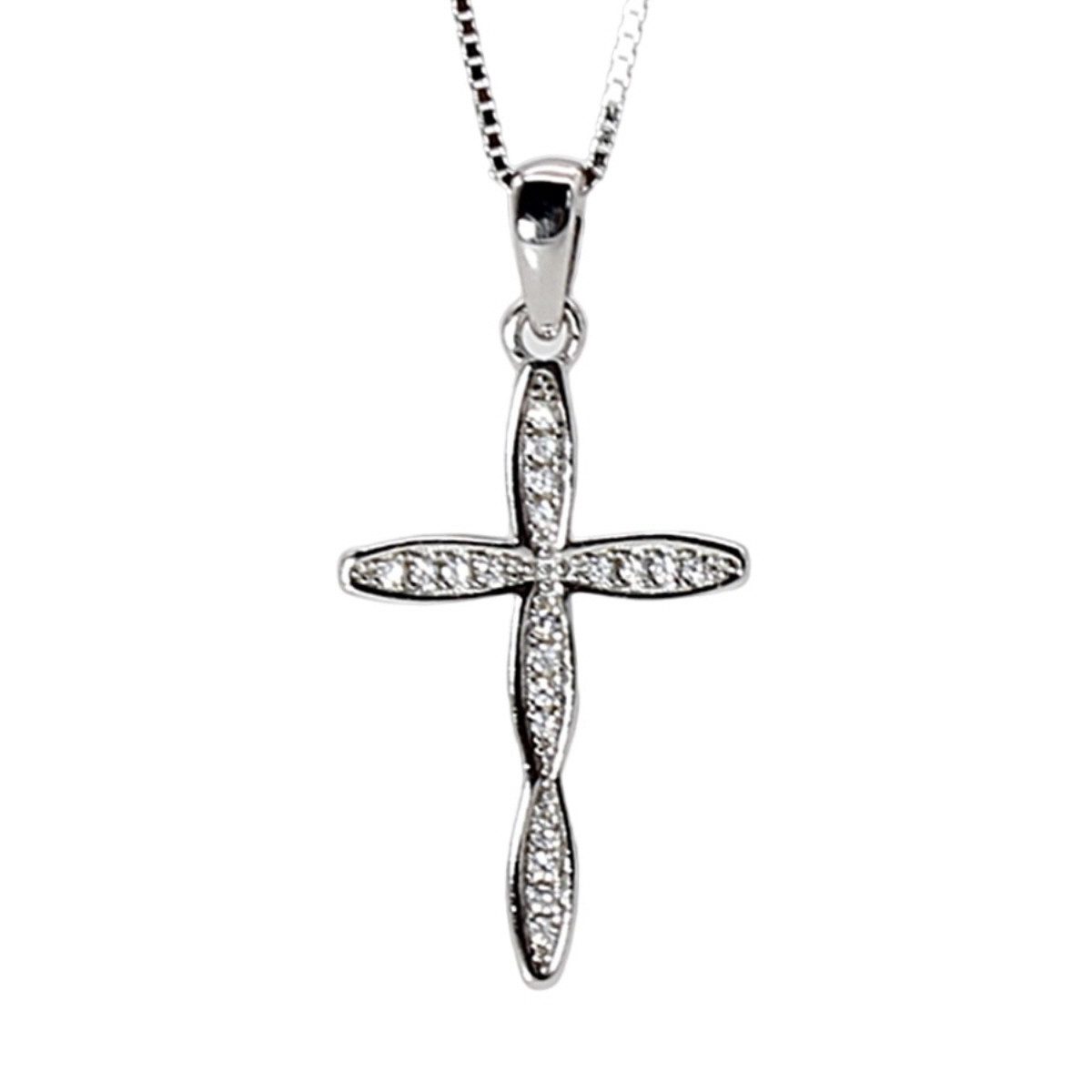 Silberkette Kreuzkette Kirchenschmuck Kette mit Jesus Kreuz Anhänger Zirkonia