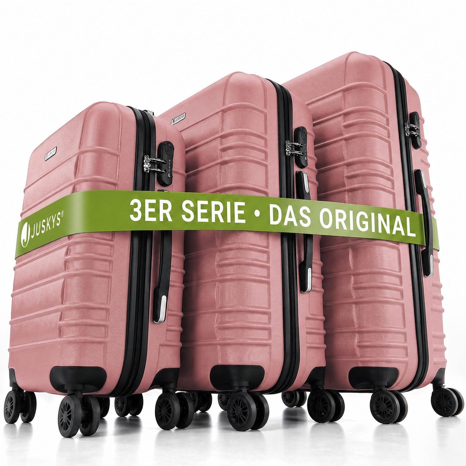 Juskys Trolleyset Rom, 4 Rollen, (3 tlg., 3-teilig), Aluminium, Rollen, Innenfutter, Ergonomische Griffe, 3er Set