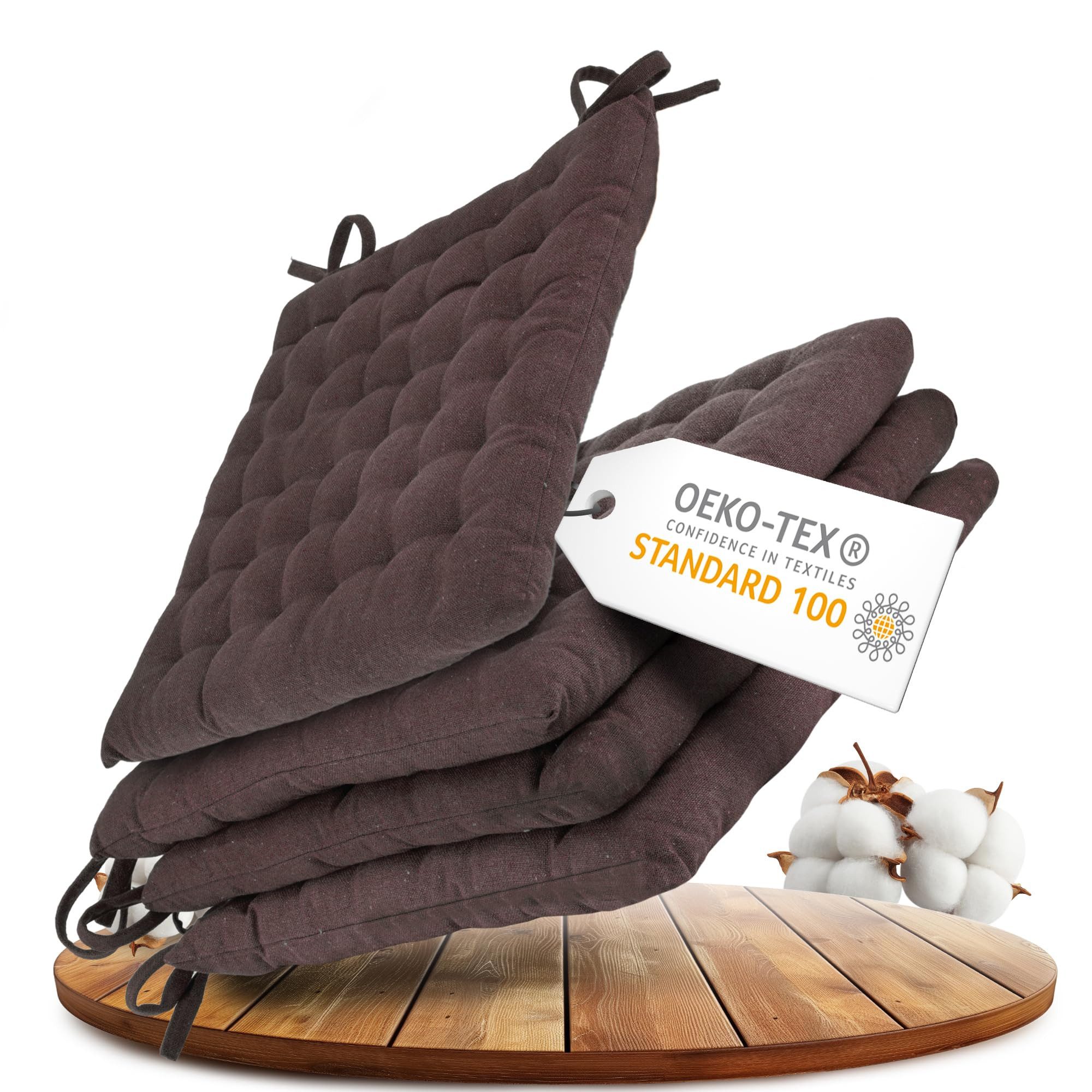 Gräfenstayn Подушка для стула 4er-Set in 40x40cm und 5cm dicker Polsterung aus 100% Baumwolle, robustes Подушки für Indoor & Outdoor, mit Haltebändern