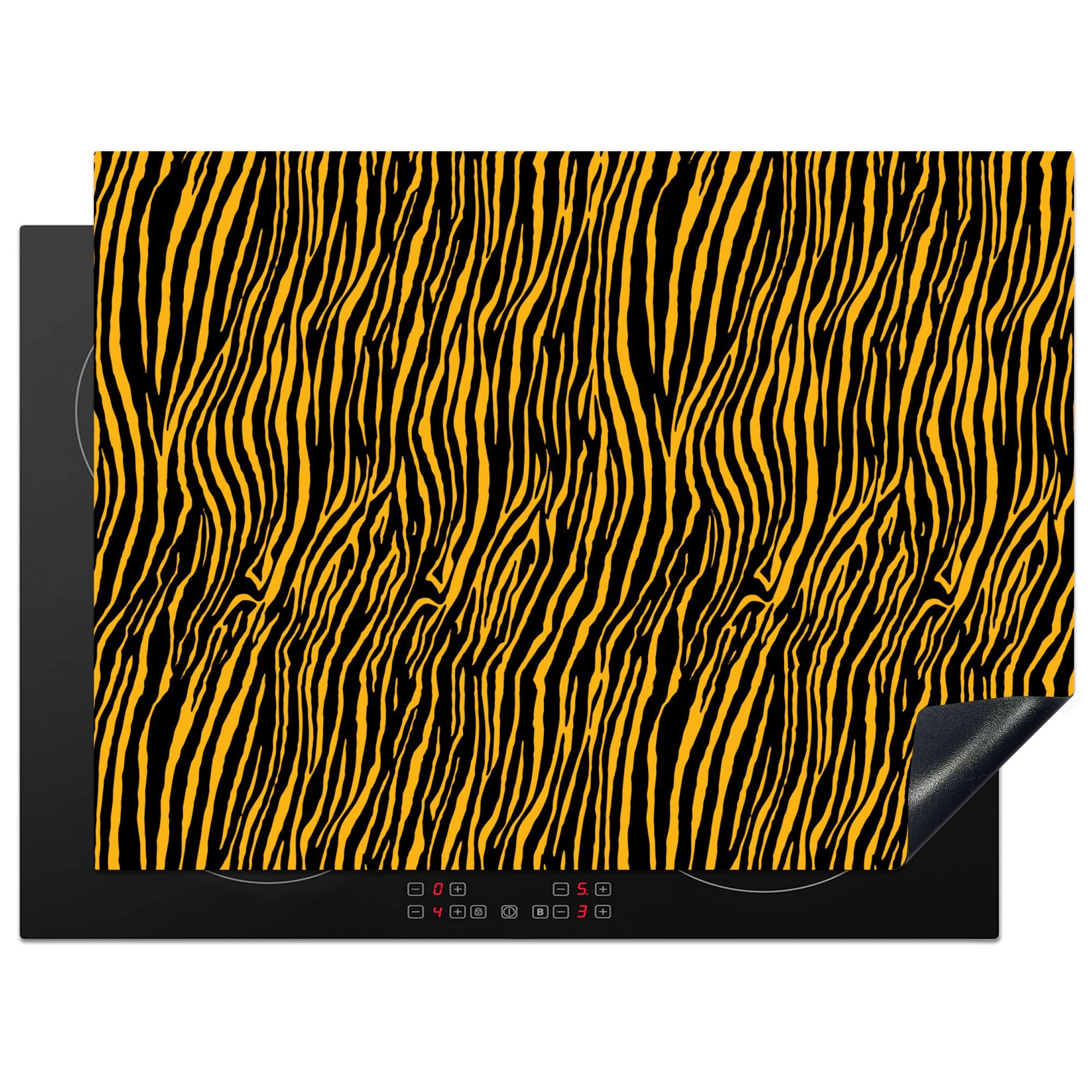 Muster (1 Vinyl, Tigerdruck Induktionskochfeld - 71x52 cm, Ceranfeldabdeckung küche, tlg), MuchoWow Orange, Schutz - die für Herdblende-/Abdeckplatte