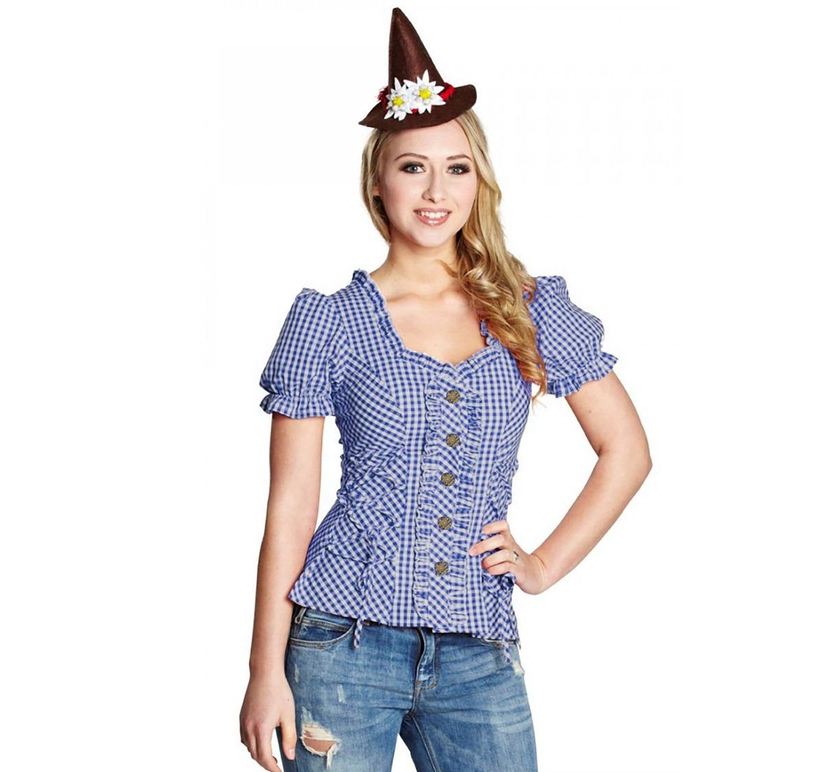 Lipta TDP Kostüm Oktoberfest Bluse Trachtenbluse blau weiß für Erwachsene günstig online kaufen