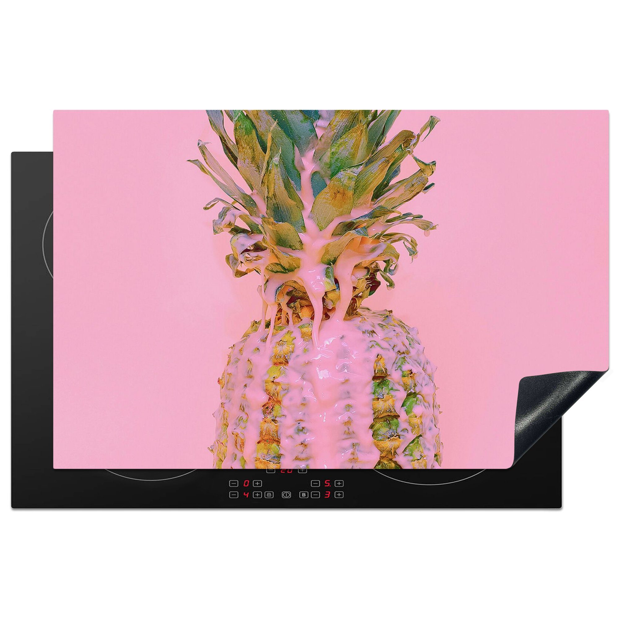 - (1 für Ananas Farbe - MuchoWow tlg), Arbeitsplatte Herdblende-/Abdeckplatte Rosa Vinyl, Sommer, - Ceranfeldabdeckung, küche 81x52 cm,