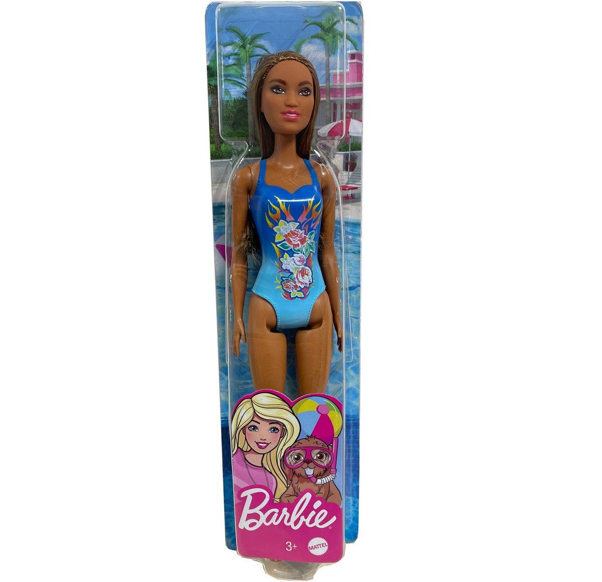 Barbie Anziehpuppe Barbie Beach Puppe Strandpuppe Modepuppe (Spielpuppe, 1-tlg., mit blauem Badeanzug), bewegliche Arme und Beine