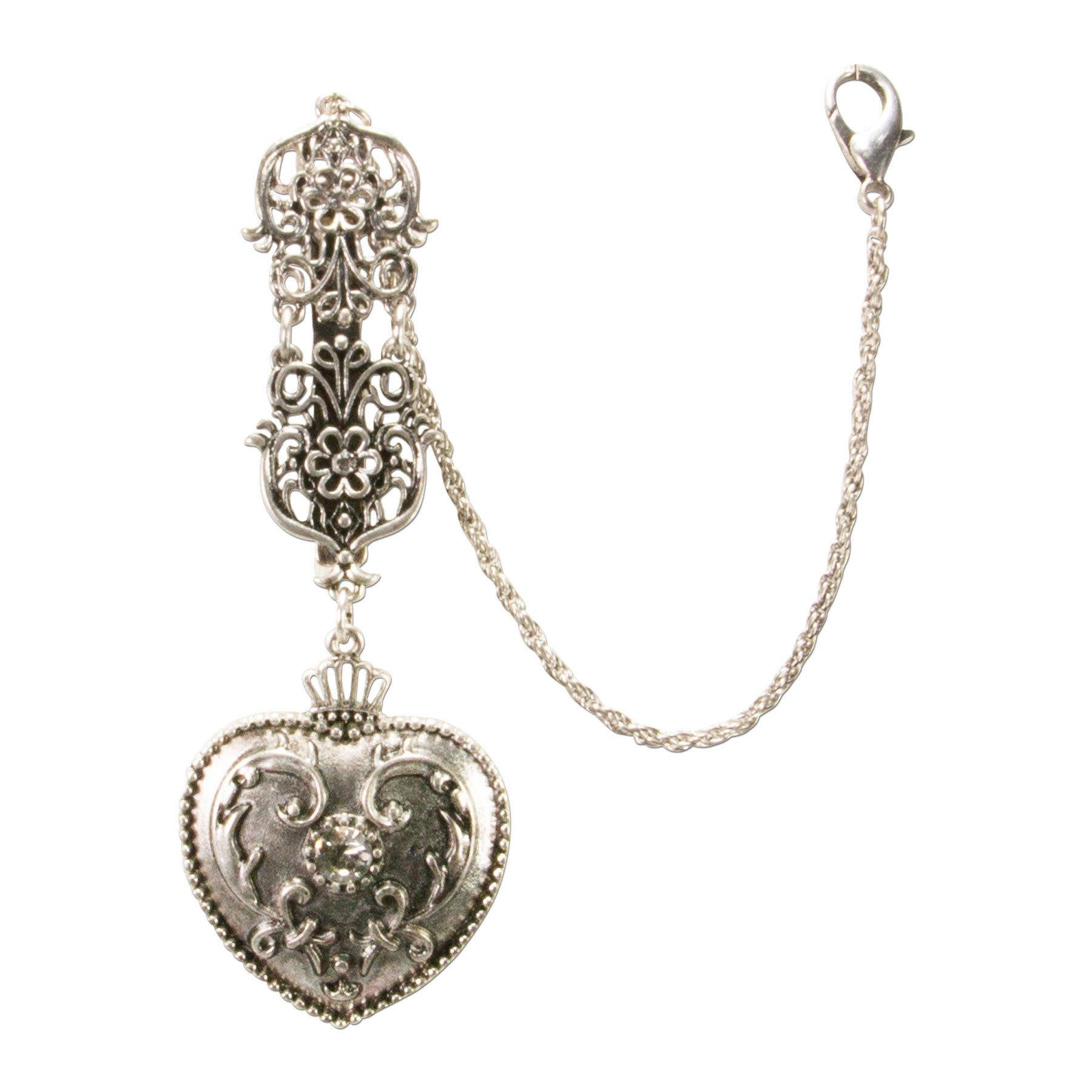 Alpenflüstern Kette mit Anhänger Dirndl-Schürzenstecker Herz (antik-silber-farben)