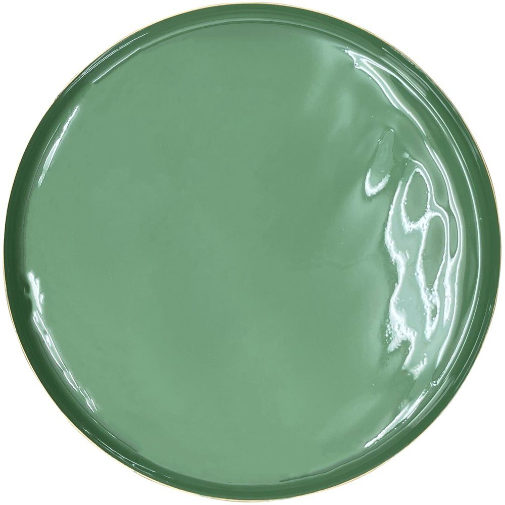 matches21 HOME & HOBBY Dekotablett Tablett mit Goldrand Dekoteller Dekoschale grün Ø 15x1 cm (1 St)