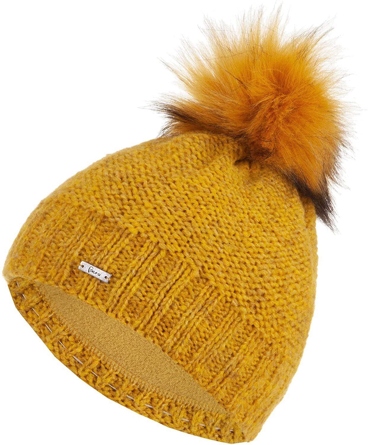 Faera Beanie weiche Wintermütze gefüttert Kunstfell Bommel-Mütze