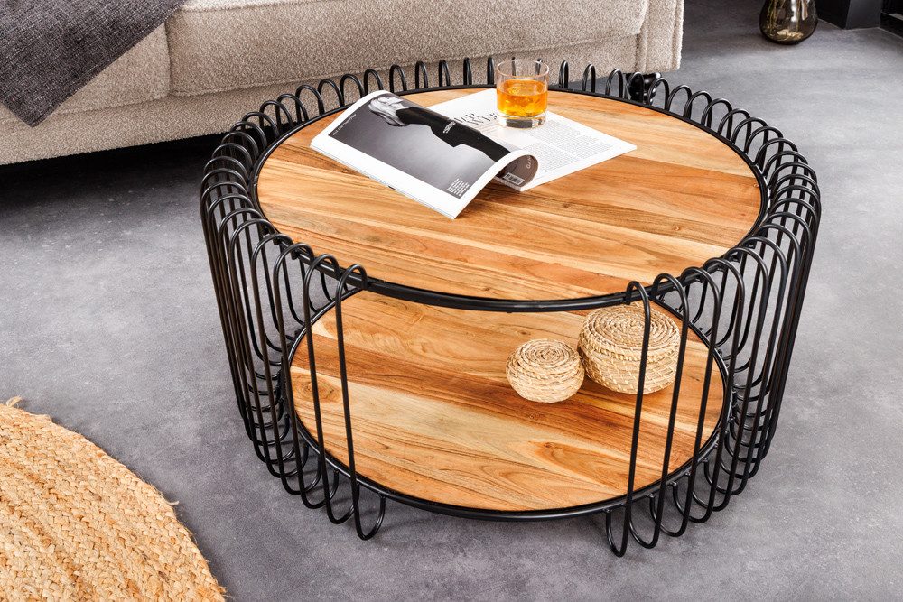 riess-ambiente Couchtisch TRUE ELEMENTS 70cm natur/schwarz - Akazie, Massivholz, Metall, rund (Einzelartikel, 1-St), Industrial Beistelltisch - ideal für Wohn- & Schlafzimmer oder TV-Ecke