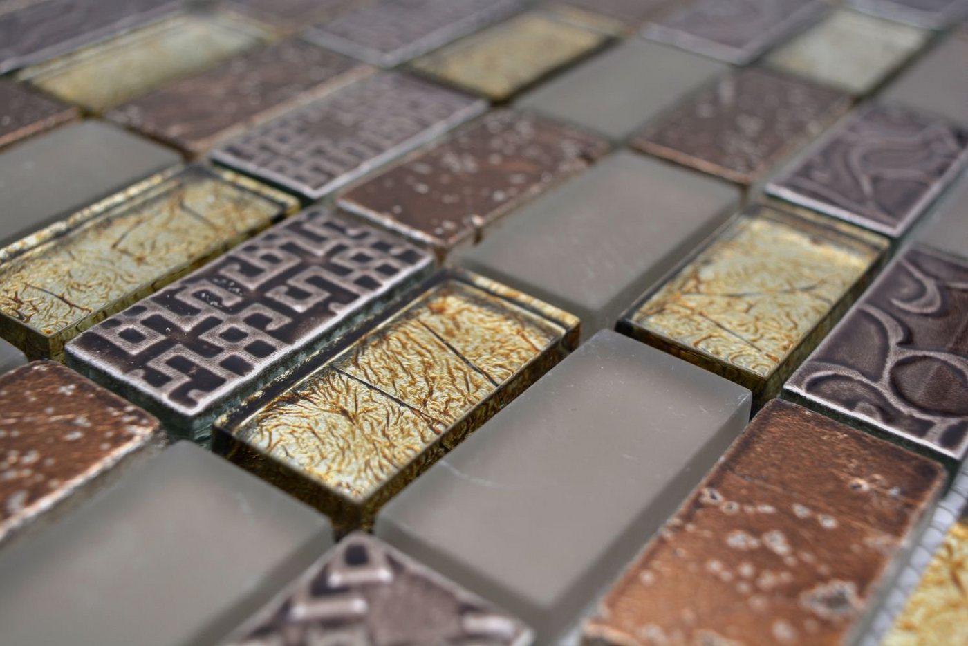 Thumbnail - Mosani Mosaikfliesen Riemchen Rechteck Mosaikfliesen Glasmosaik Stein Retro braun