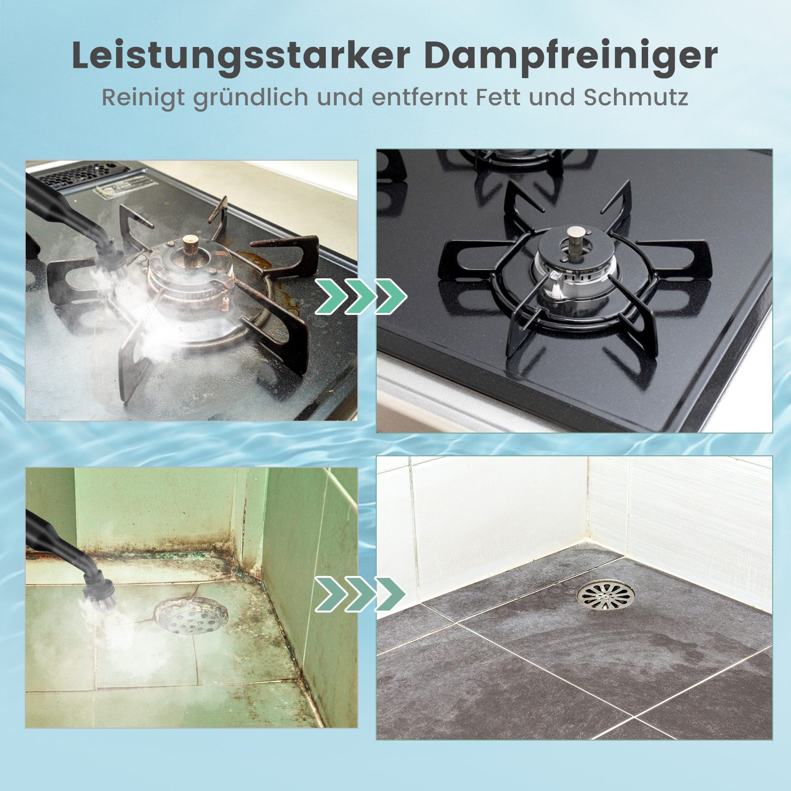 KOMFOTTEU Dampfreiniger, 1400 W, tragbarer Mehrzweck-Dampfreiniger mit 14 Zubehörteilen